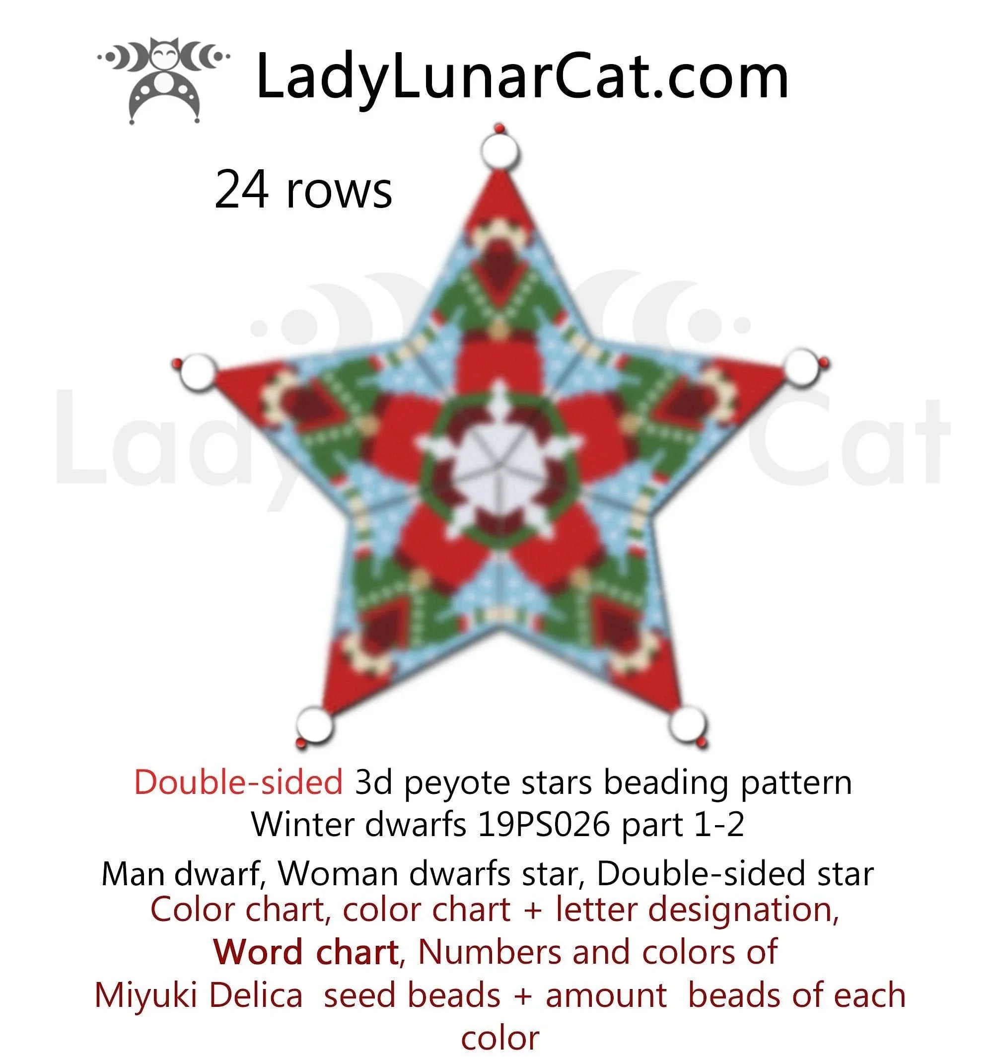 3D peyote star winter gnomes — 7 colors fairy tale Christmas vintage instant download LadyLunarCat