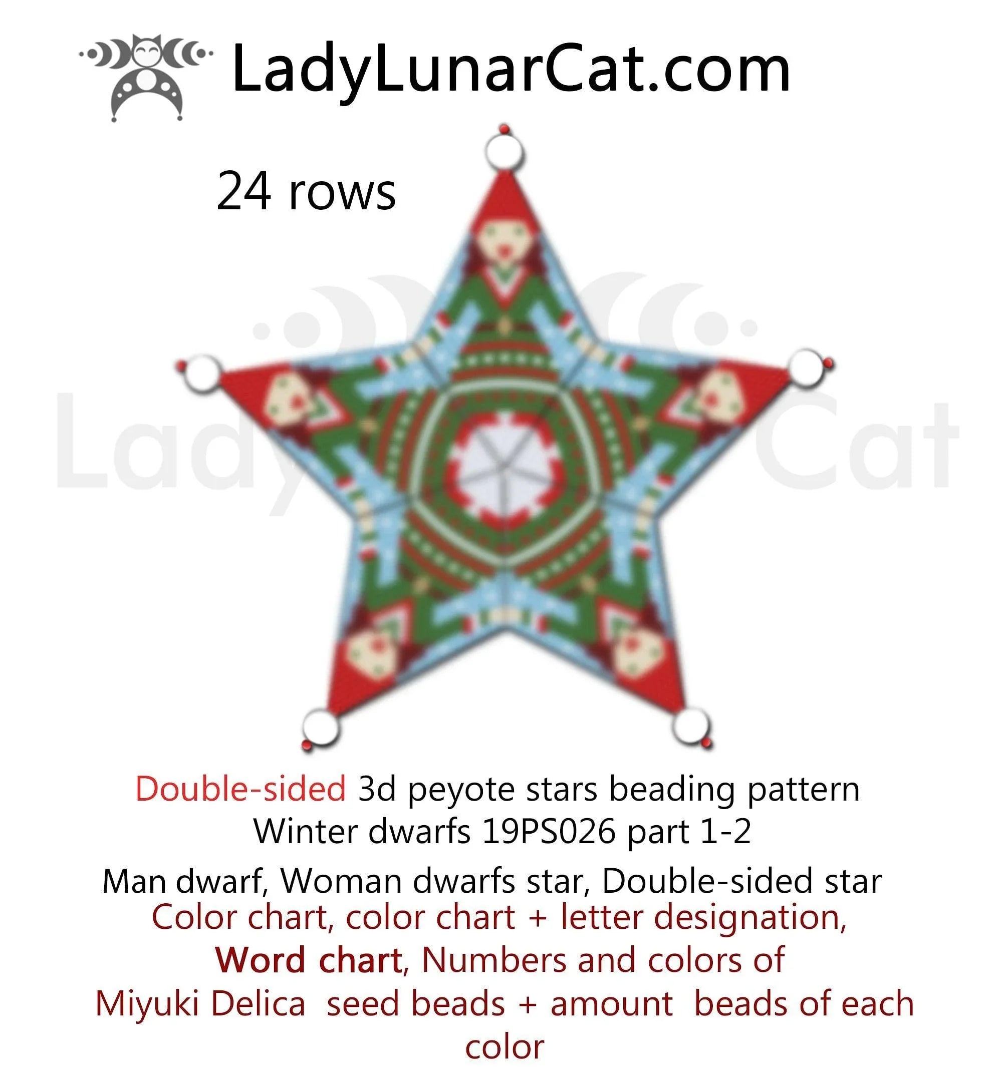 Beaded winter gnomes star — 7 colors fairy tale Christmas vintage peyote beading LadyLunarCat