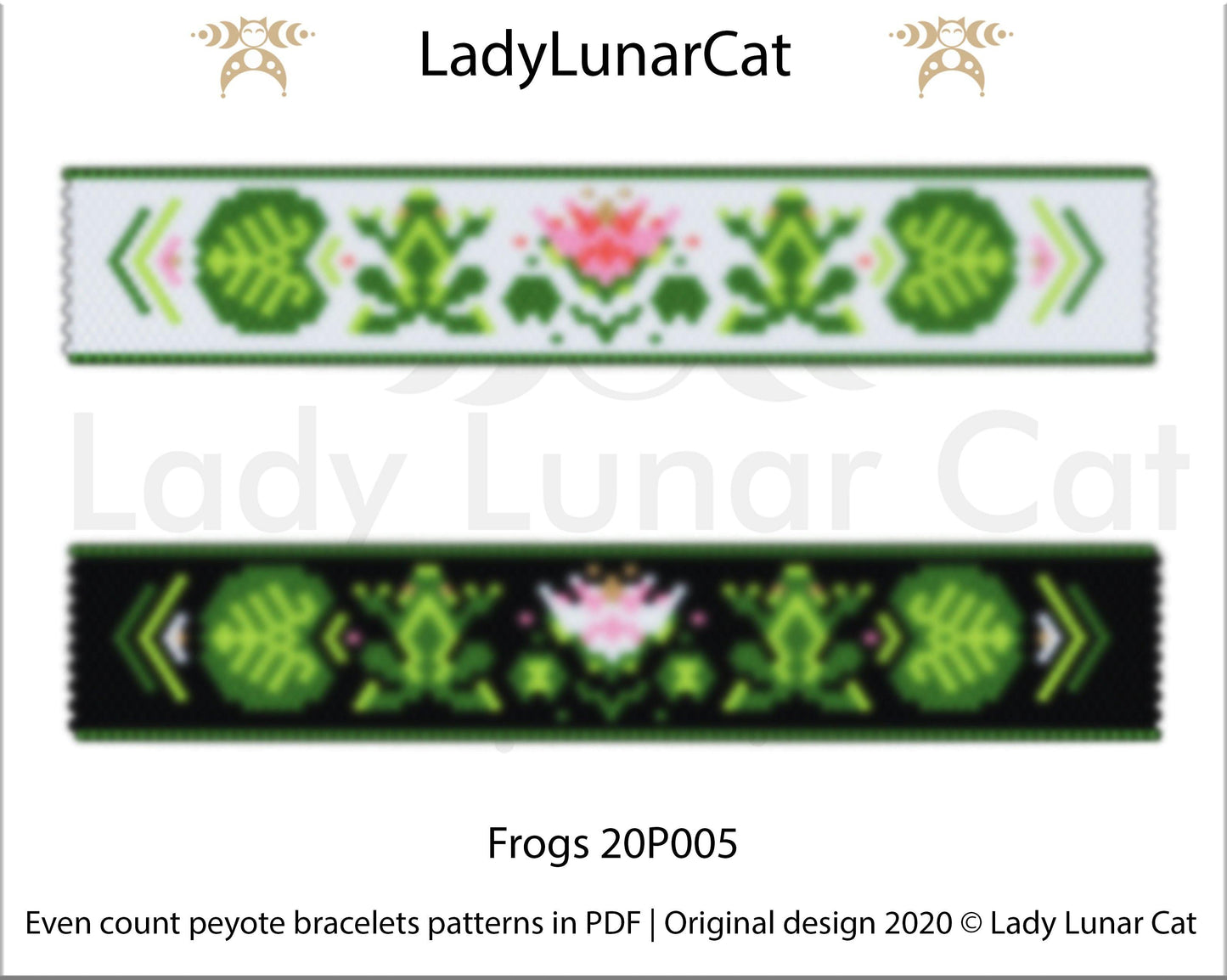 Even count peyote bracelet pattern for beading Frogs 20P005 LadyLunarCat