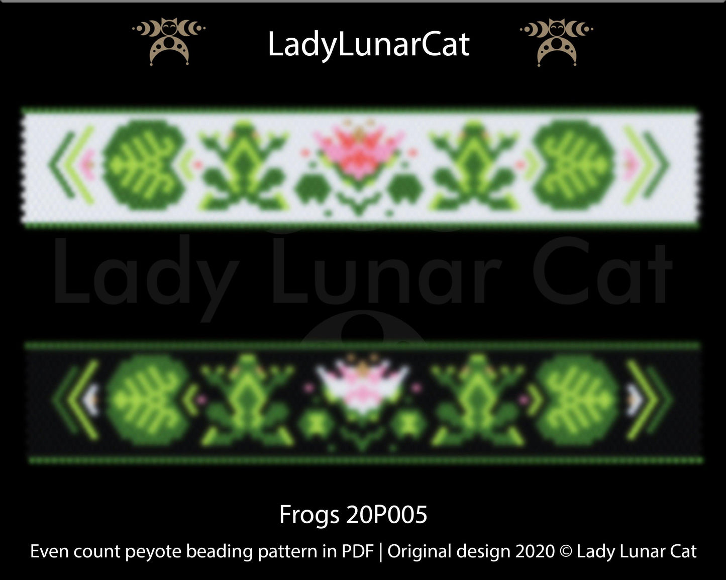 Even count peyote bracelet pattern for beading Frogs 20P005 LadyLunarCat