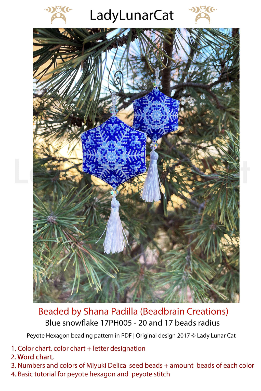 Peyote hexagon pattern for beading | Beaded hexagon Blue snowflake 17PH005 LadyLunarCat