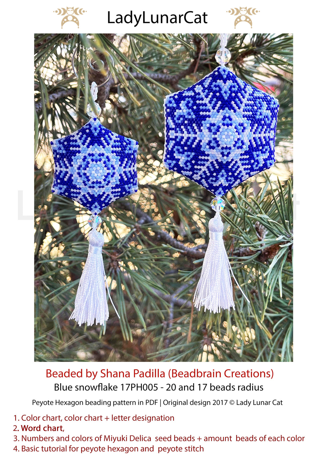 Peyote hexagon pattern for beading | Beaded hexagon Blue snowflake 17PH005 LadyLunarCat