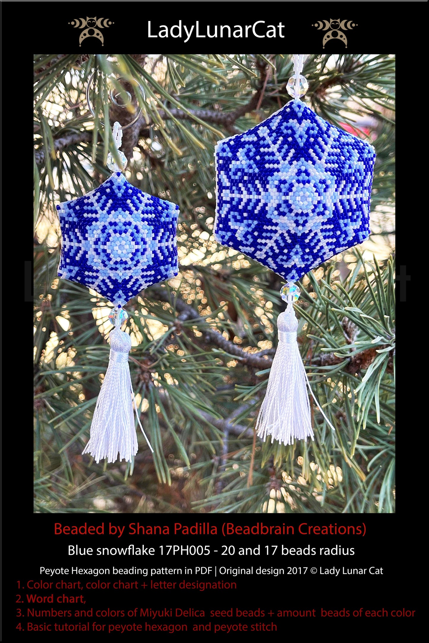 Peyote hexagon pattern for beading | Beaded hexagon Blue snowflake 17PH005 LadyLunarCat