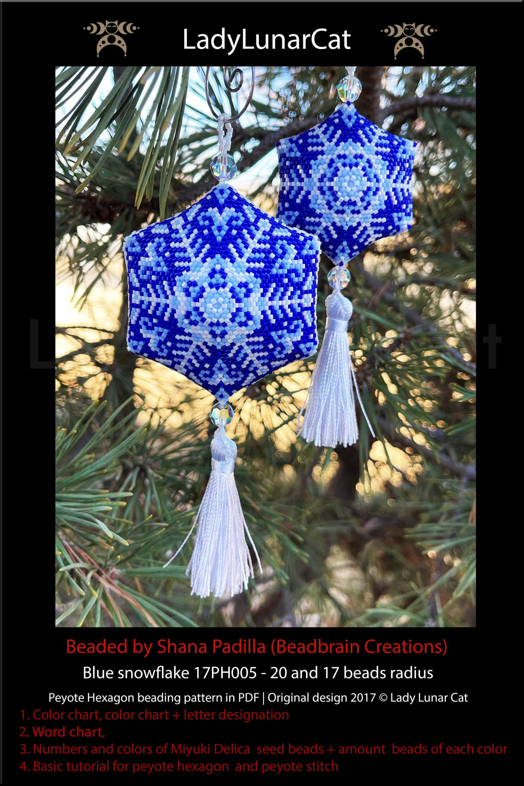 Peyote hexagon pattern for beading | Beaded hexagon Blue snowflake 17PH005 LadyLunarCat