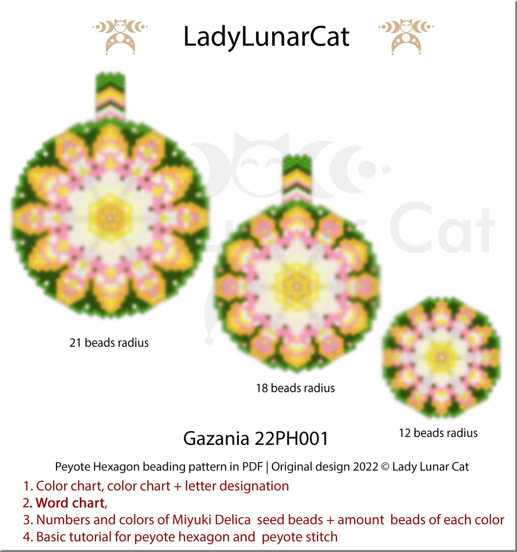 Peyote hexagon pattern for beading Gazania 22PH001 LadyLunarCat