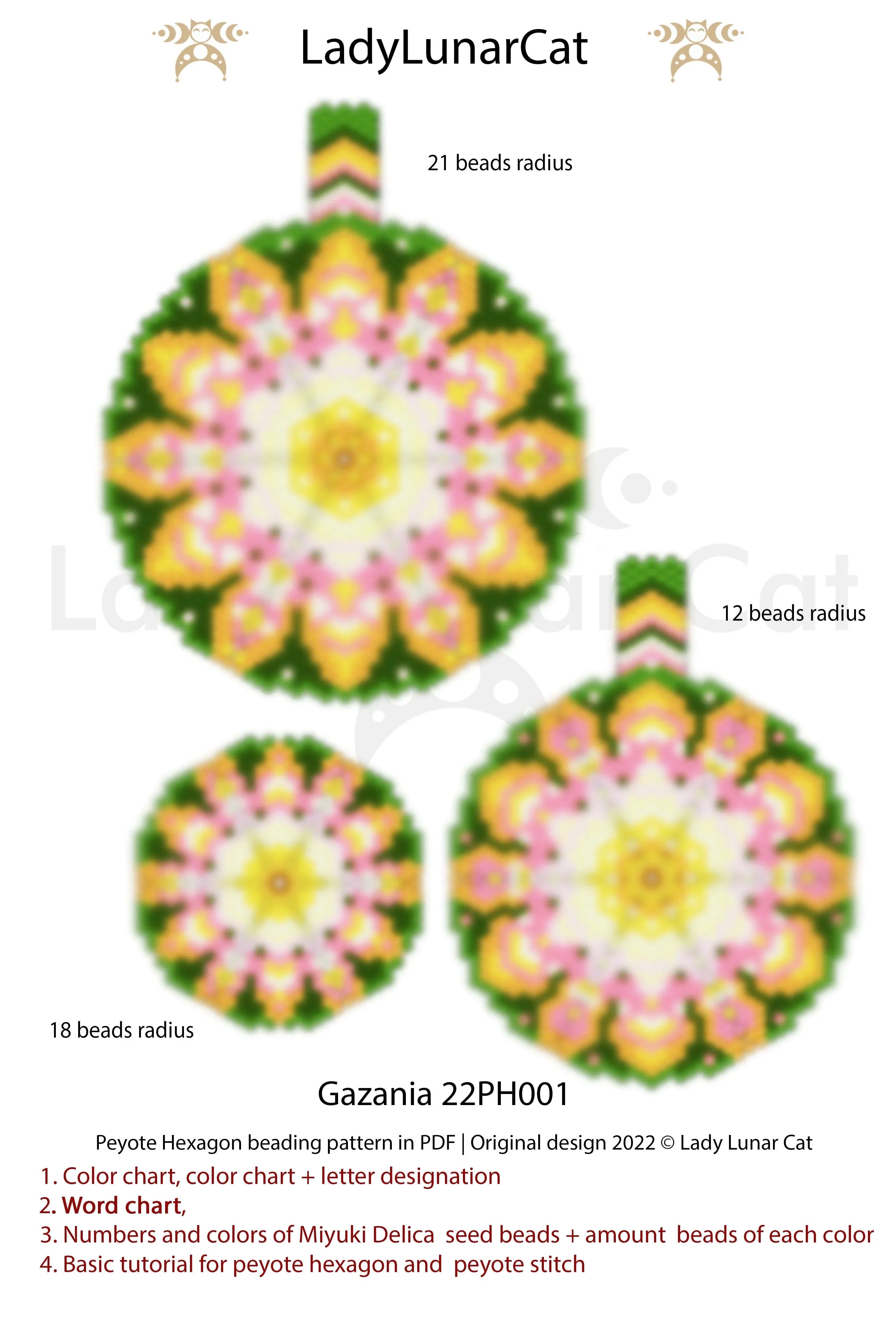 Peyote hexagon pattern Gazania — large, medium, small radius, instant download