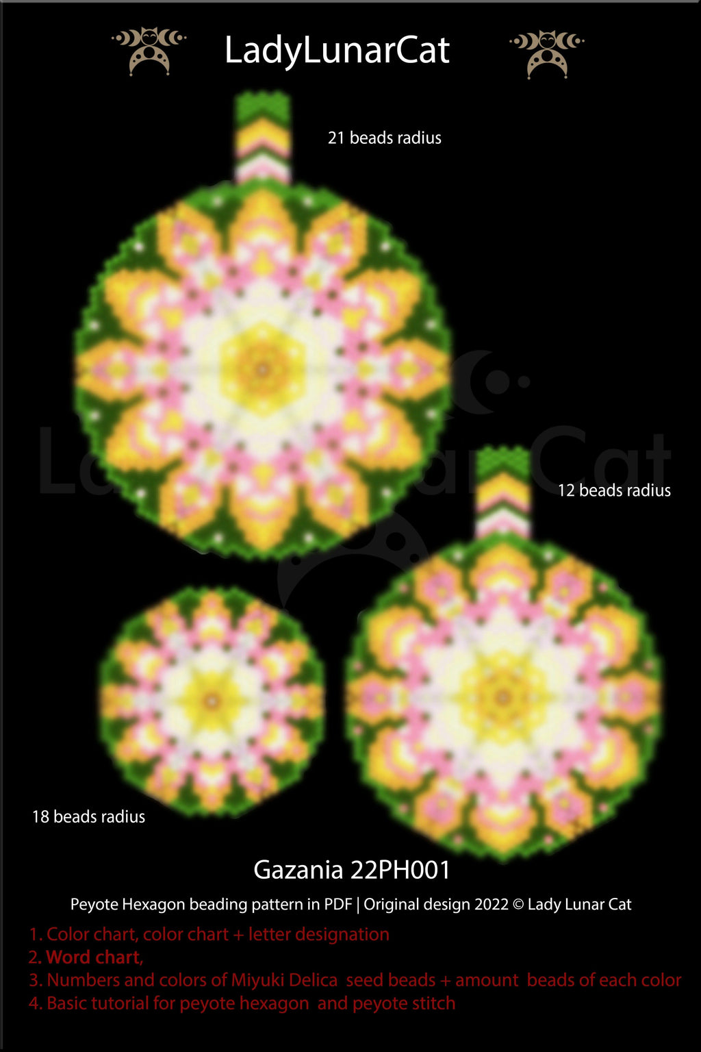 Peyote hexagon pattern for beading Gazania 22PH001 LadyLunarCat