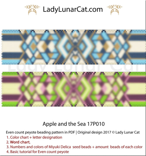 Apple and the Sea peyote bracelet - 91x28 beads 2 colorways abstract folk PDF LadyLunarCatLadyLunarCat