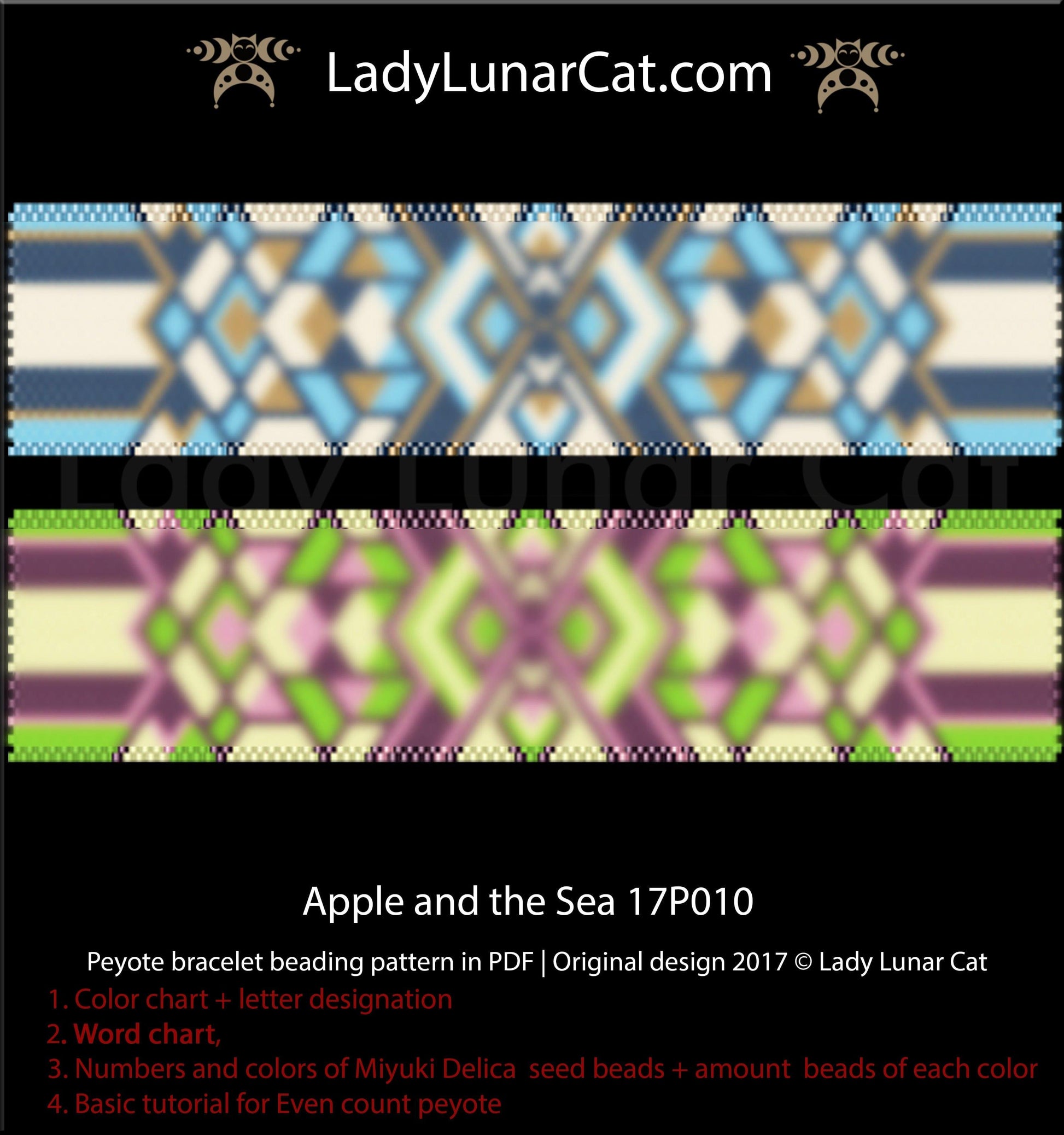 Even count peyote bracelet pattern Apple and the Sea 17P010 LadyLunarCat