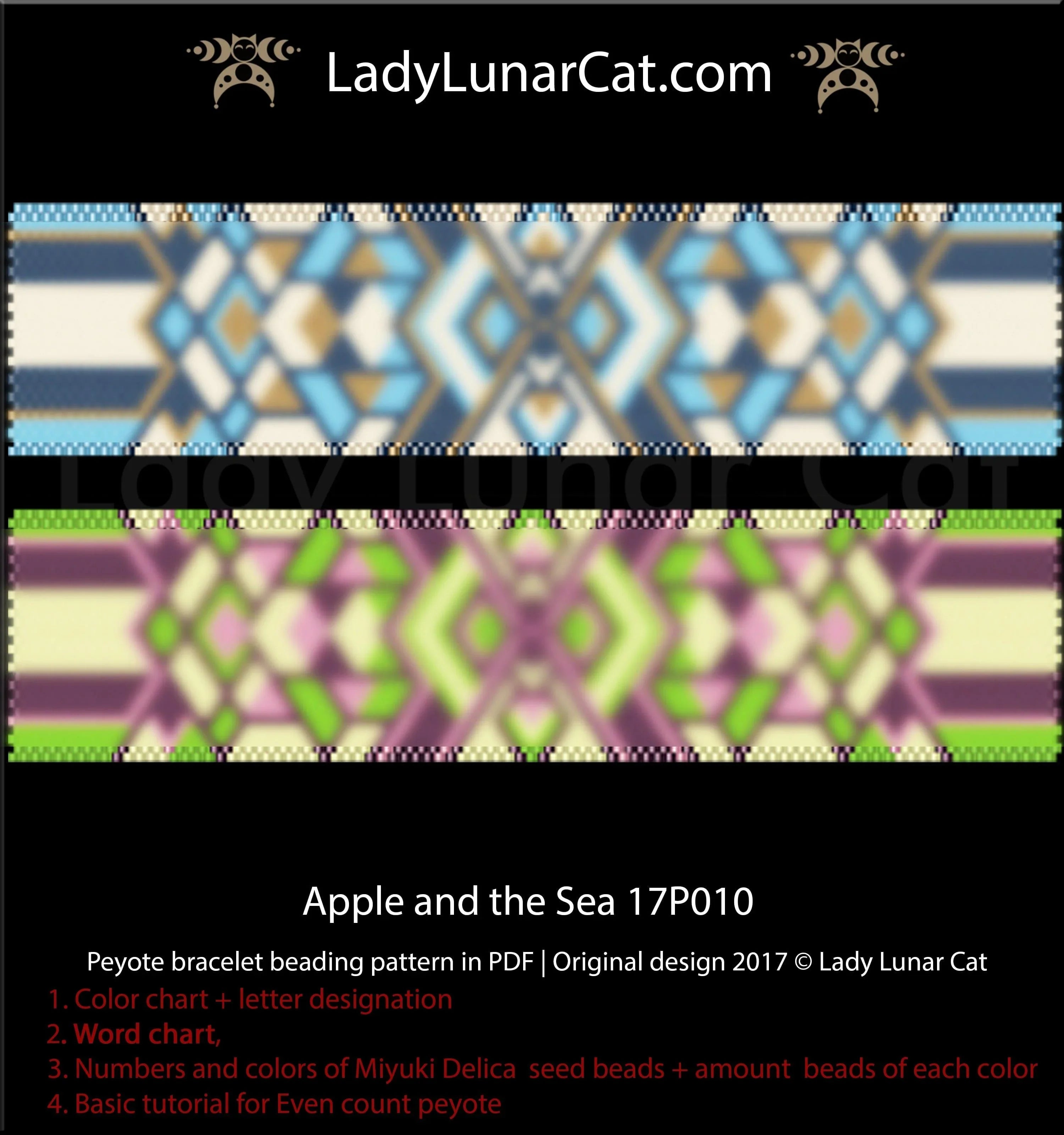 Apple colorway beaded bracelet - green 4 colors even count peyote cuff LadyLunarCat