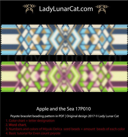 Apple colorway beaded bracelet - green 4 colors even count peyote cuff LadyLunarCat