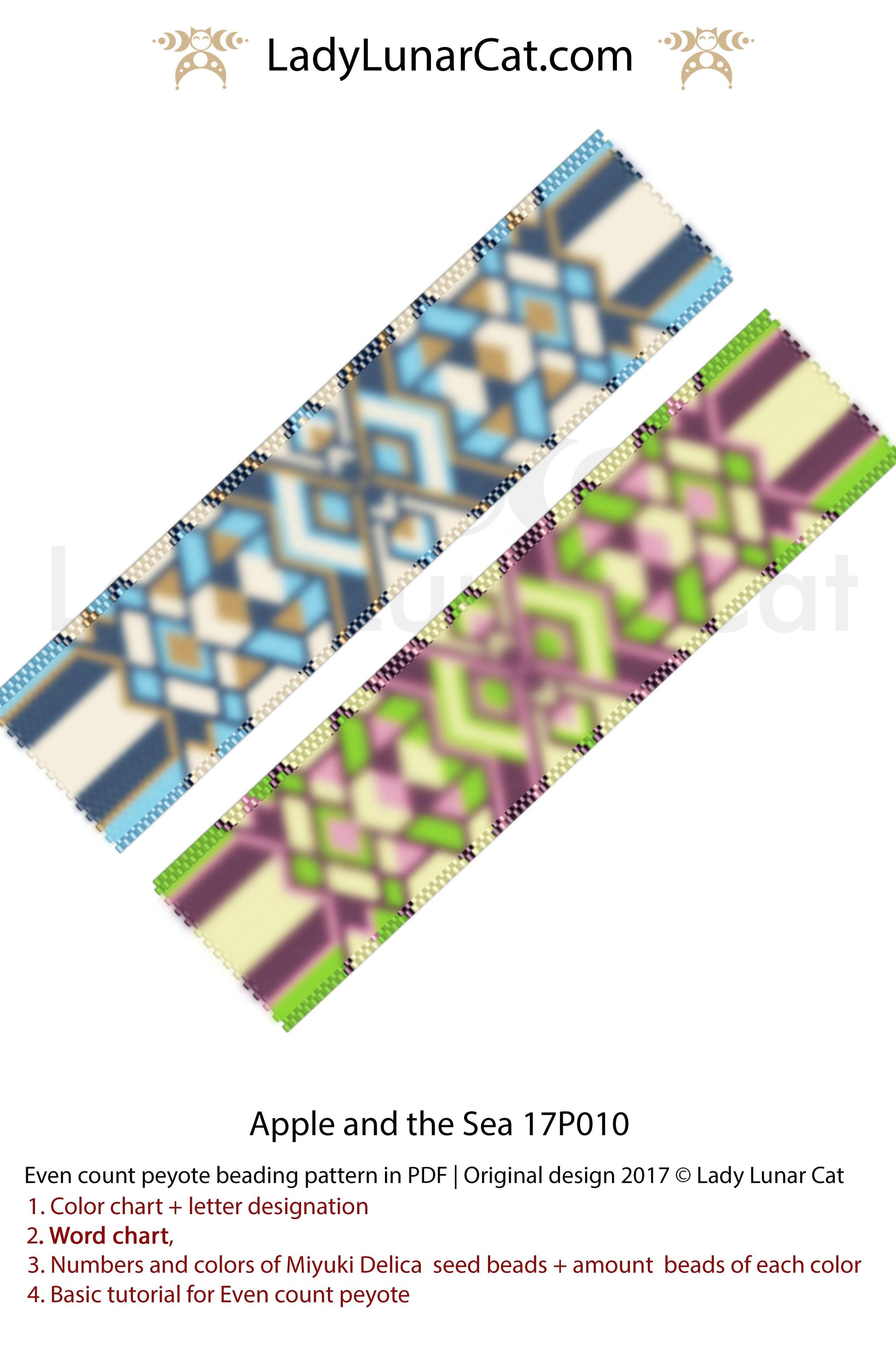 Even count peyote bracelet pattern Apple and the Sea 17P010 LadyLunarCat