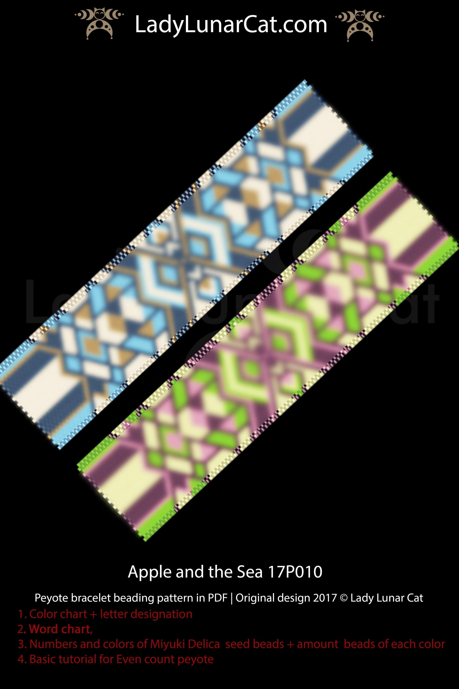 Even count peyote bracelet pattern Apple and the Sea 17P010 LadyLunarCat