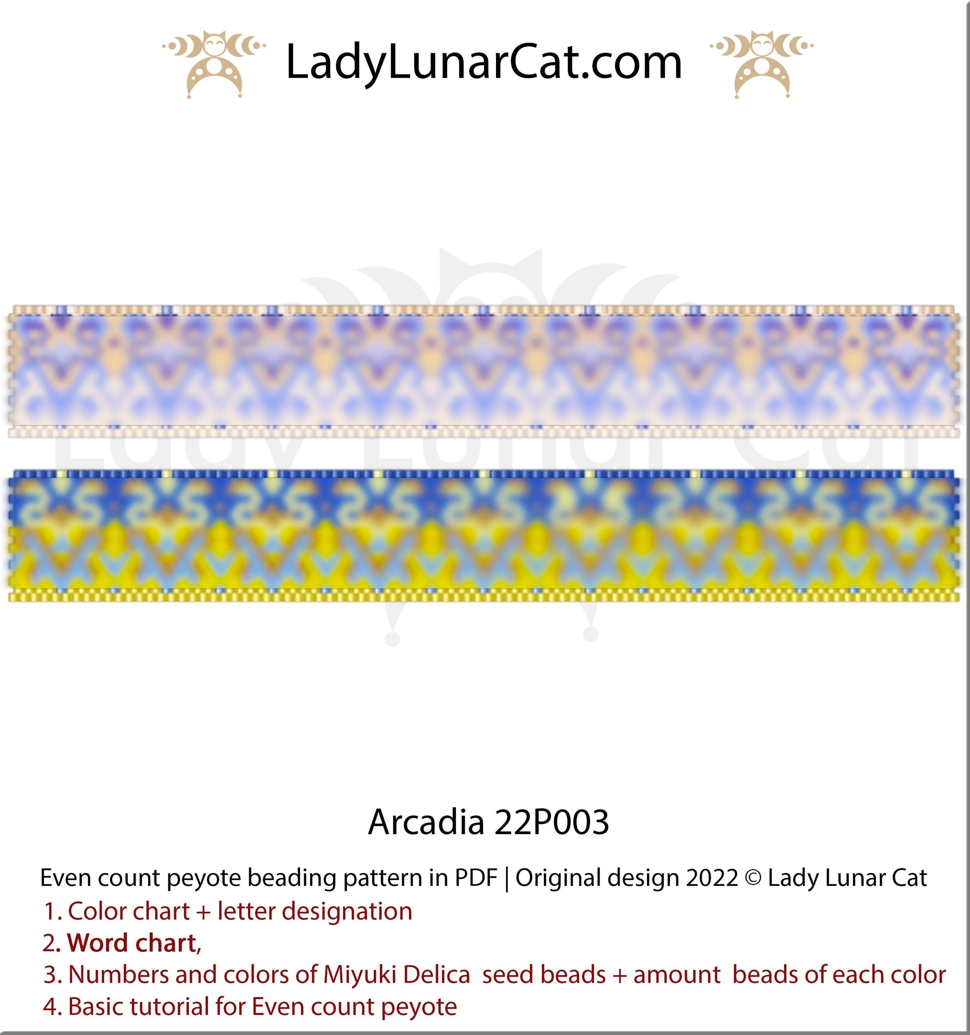 Even count peyote bracelet pattern Arcadia 22P003 LadyLunarCat