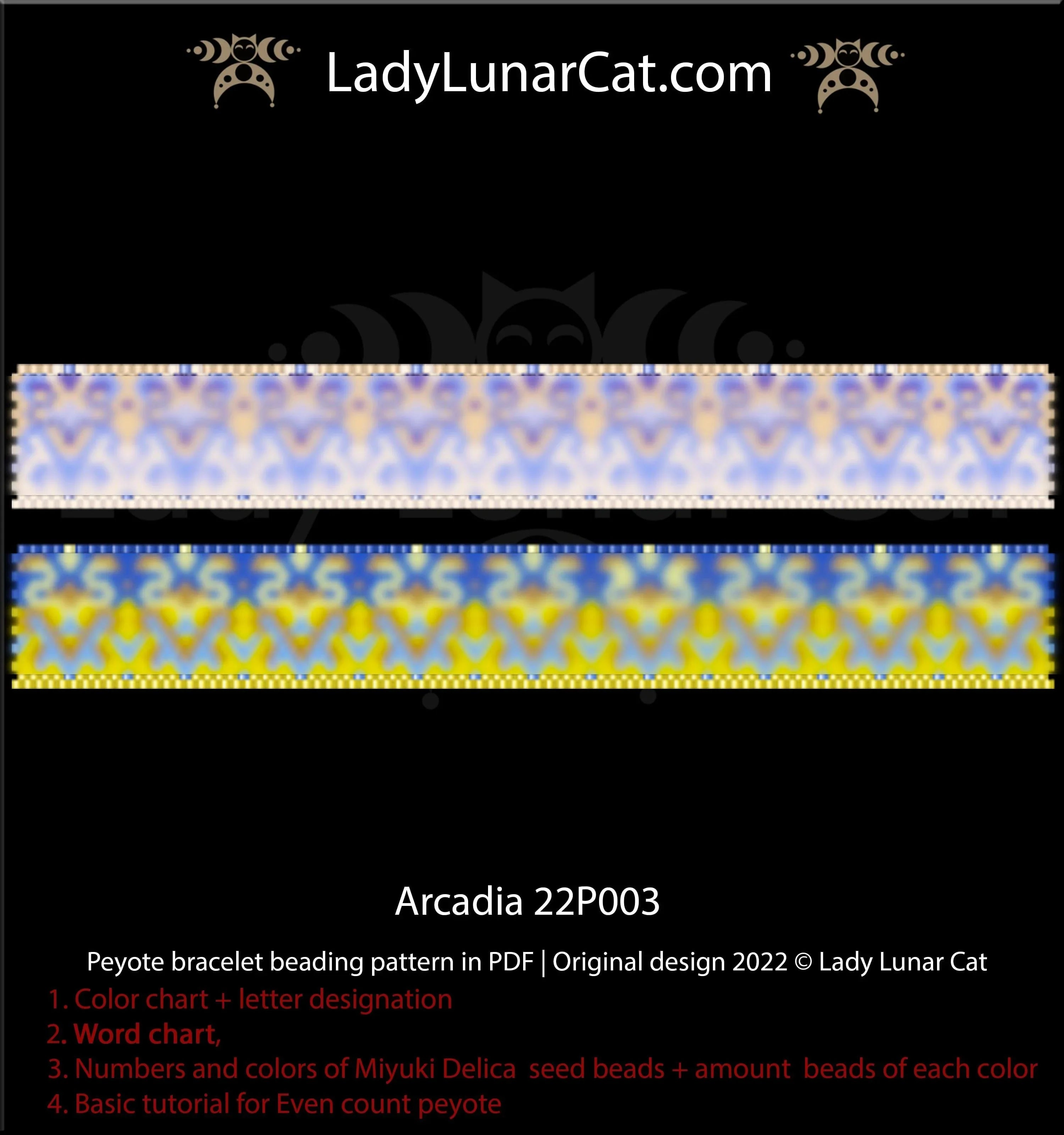 Arcadia even count peyote bracelet - 89x16 beads boho 2 colorways PDF LadyLunarCat
