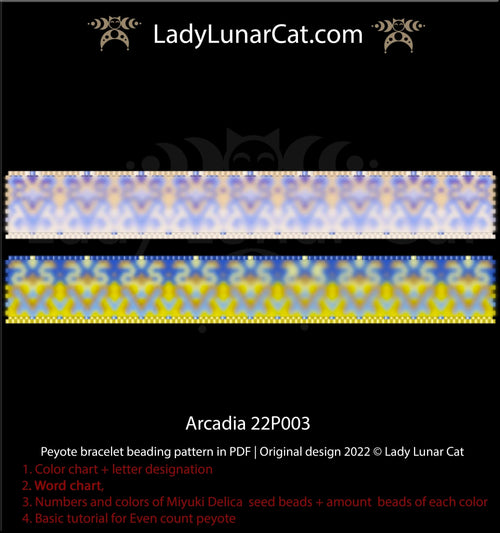 Arcadia even count peyote bracelet - 89x16 beads boho 2 colorways PDF LadyLunarCat