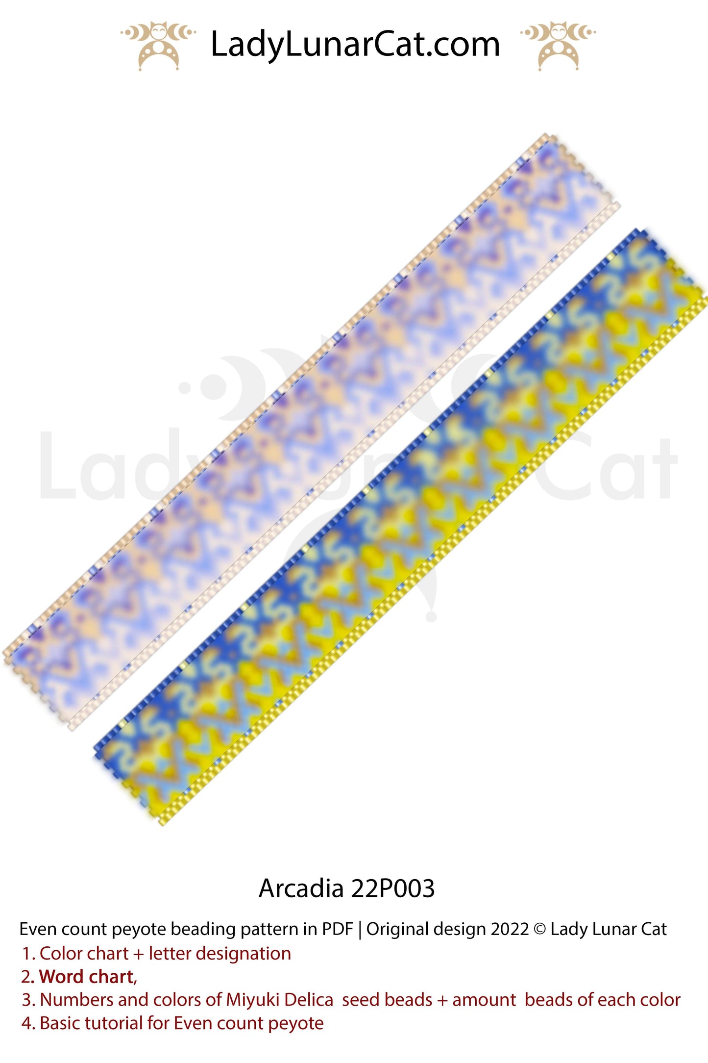 Even count peyote bracelet pattern Arcadia 22P003 LadyLunarCat