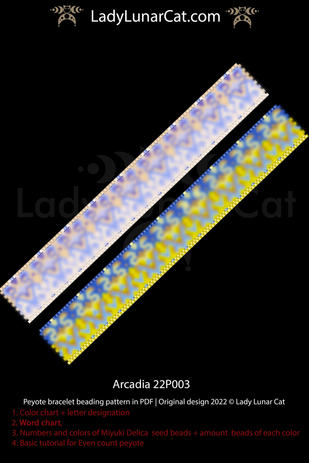 Even count peyote bracelet pattern Arcadia 22P003 LadyLunarCat