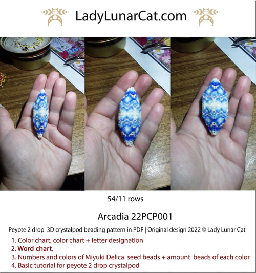 Blue hydrangea Arcadia 2-drop crystalpod — 6 colors, unlimited petals, Miyuki Delica 11/0