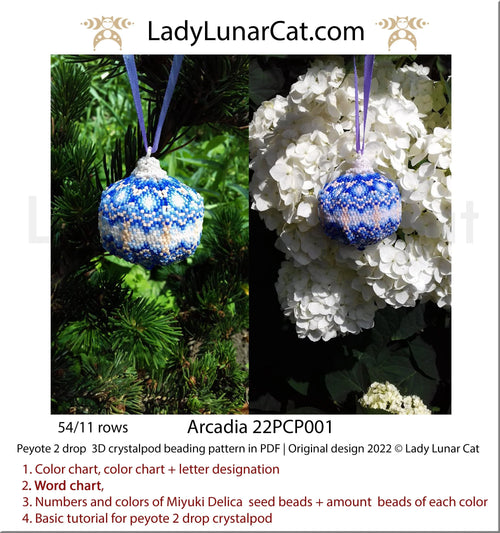 Arcadia 2-drop crystalpod pattern PDF by Lady Lunar Cat — unlimited petals 22PCP001