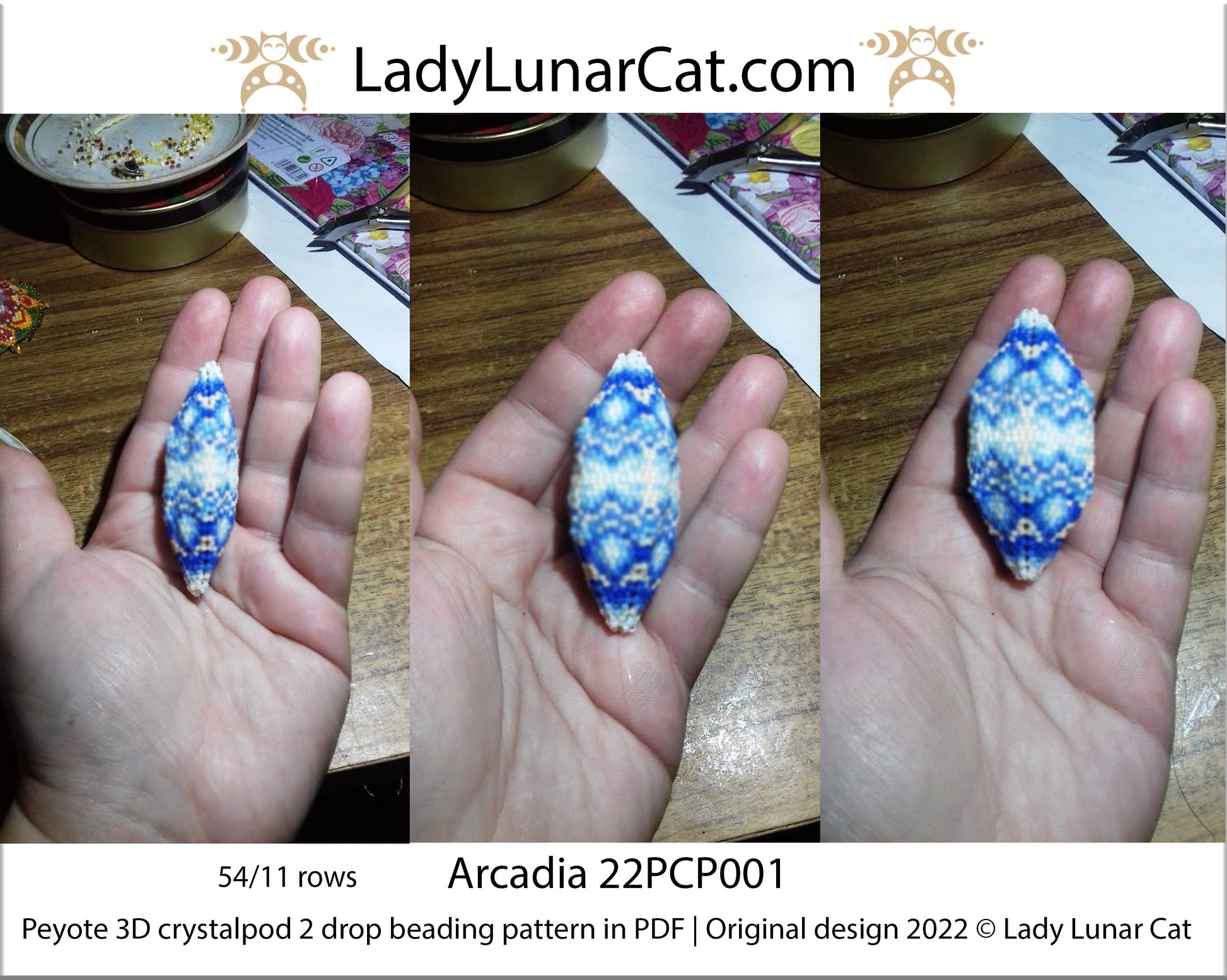 Peyote 2drop pod pattern or crystalpod pattern for beading  Arcadia 22PCP001 LadyLunarCat