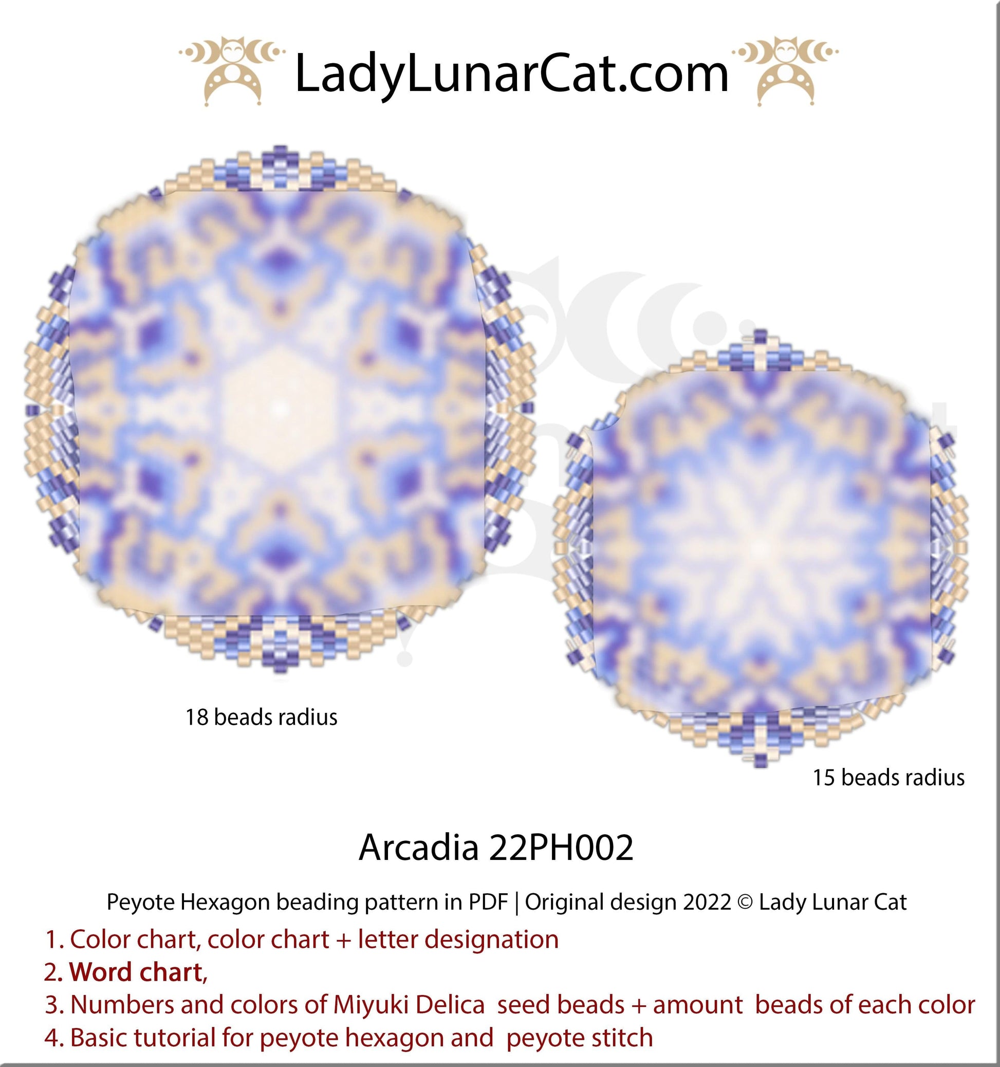 Peyote hexagon pattern for beading Arcadia 22PH002 LadyLunarCat
