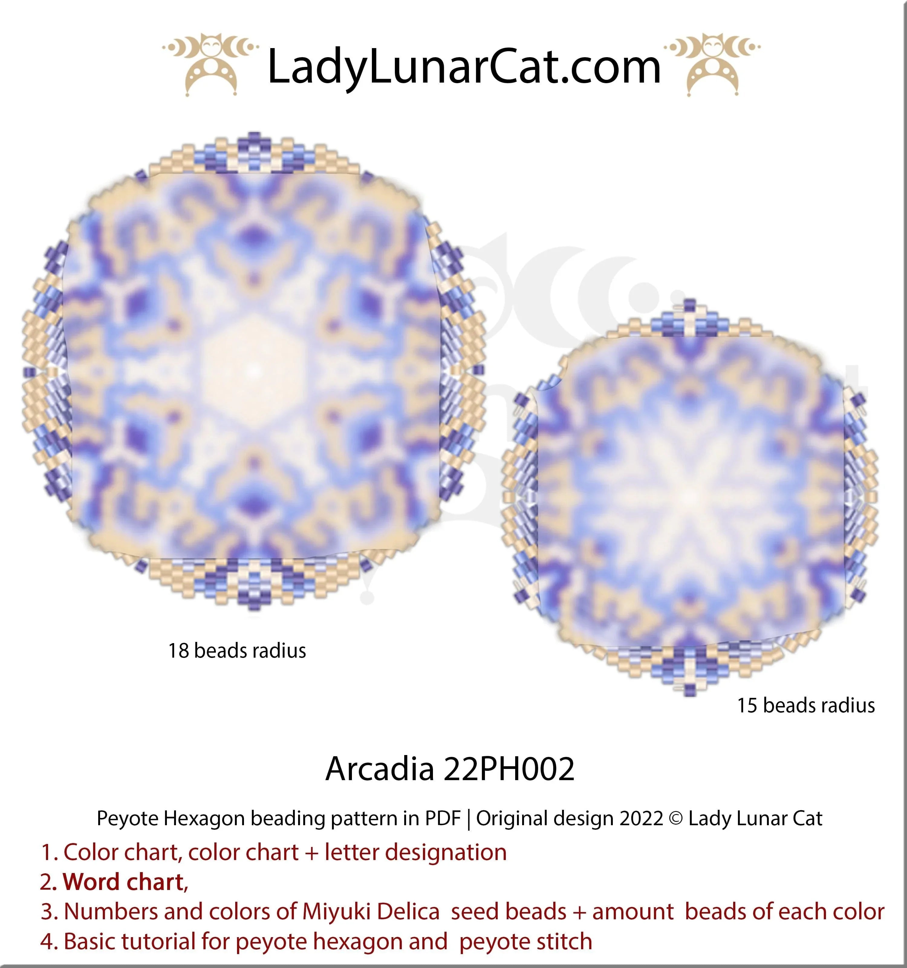 Peyote hexagon Arcadia — large 18-bead & medium 15-bead, summer seaside, instant download