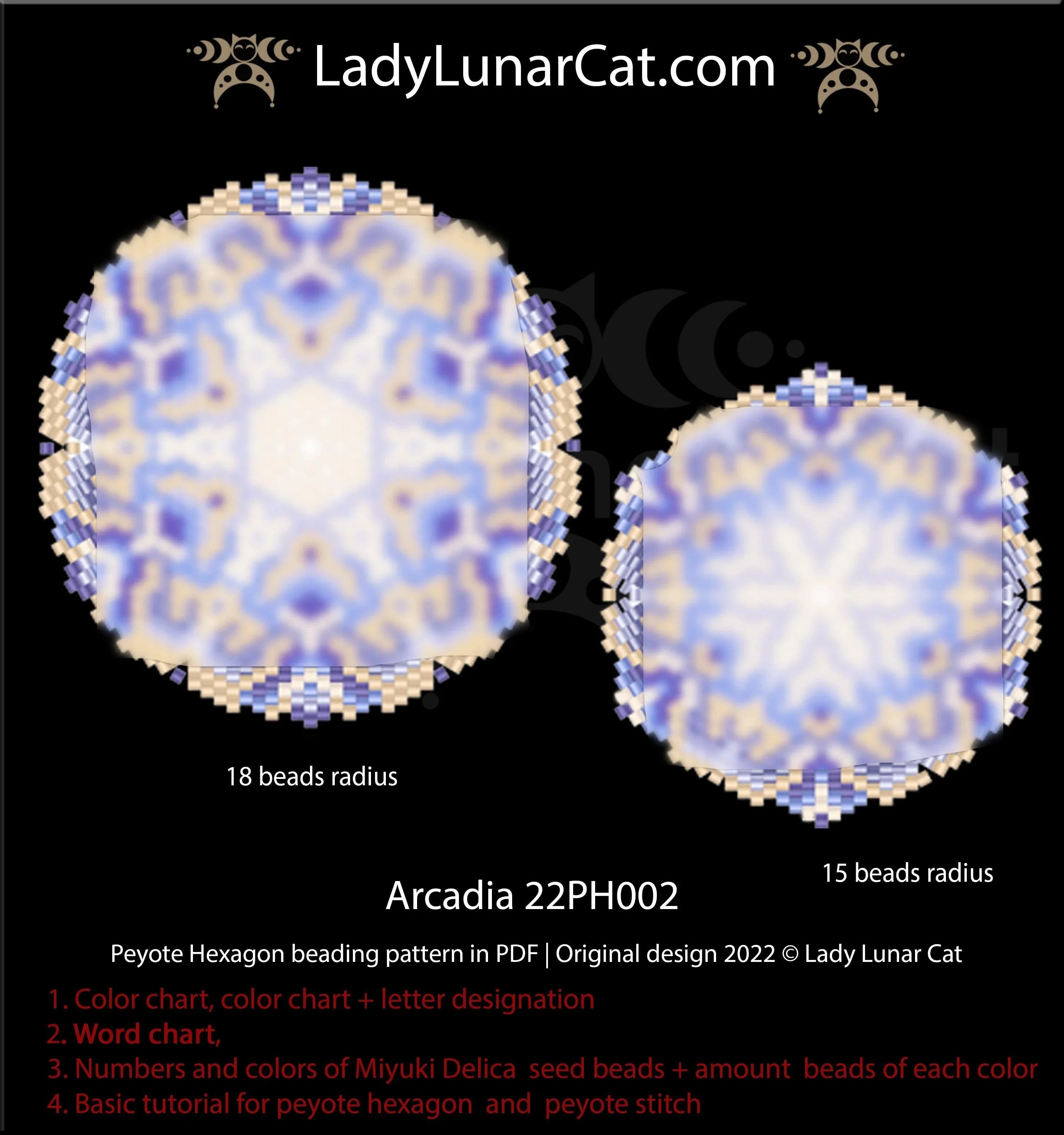 Summer Arcadia peyote hexagon — 2 sizes, 6 colors each, Miyuki Delica 11/0