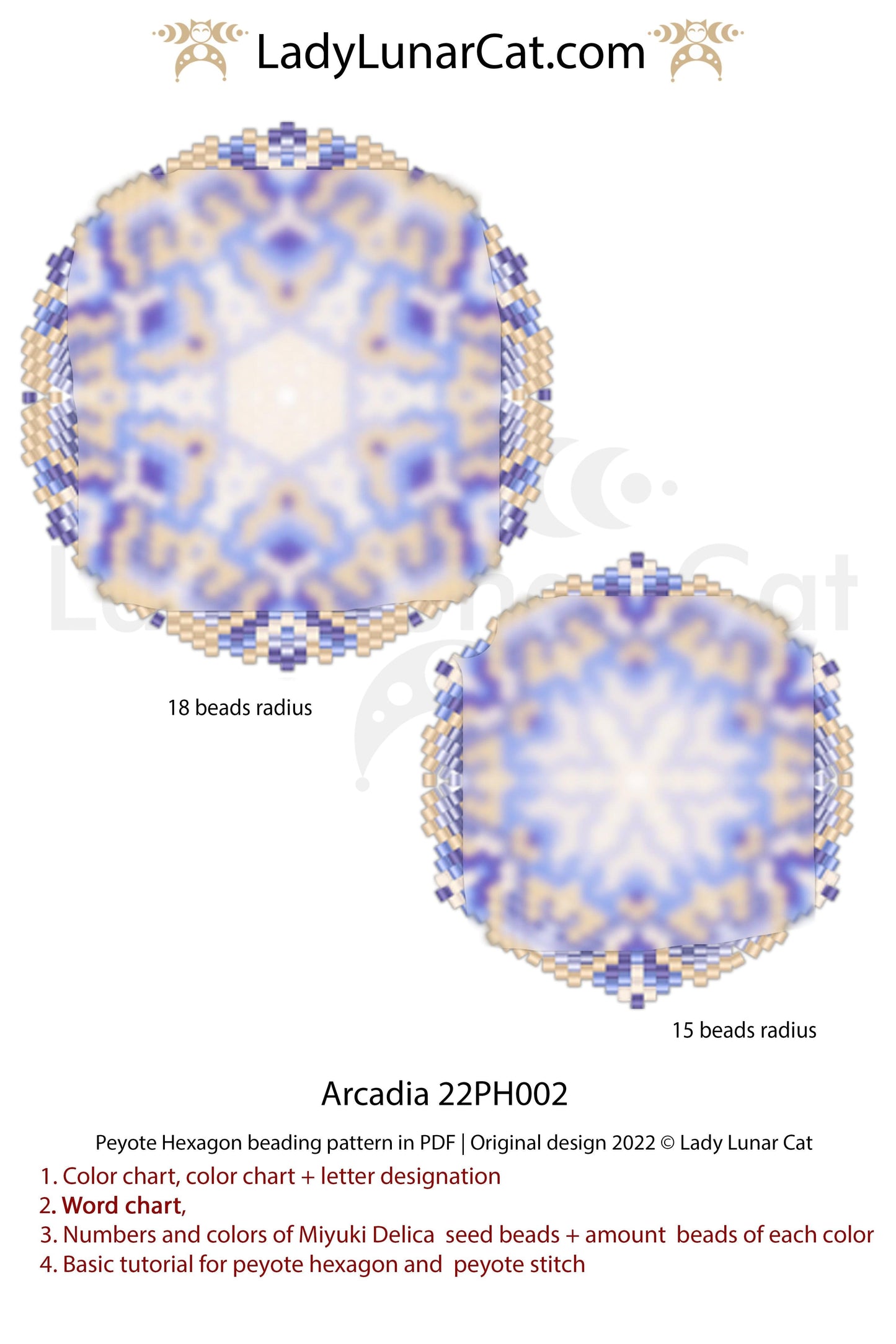 Peyote hexagon pattern for beading Arcadia 22PH002 LadyLunarCat