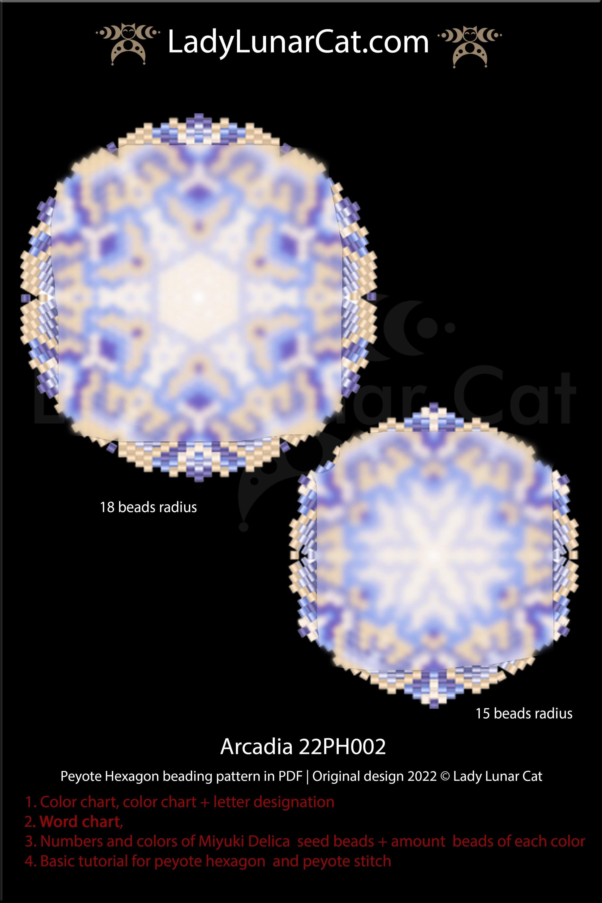 Peyote hexagon pattern for beading Arcadia 22PH002 LadyLunarCat