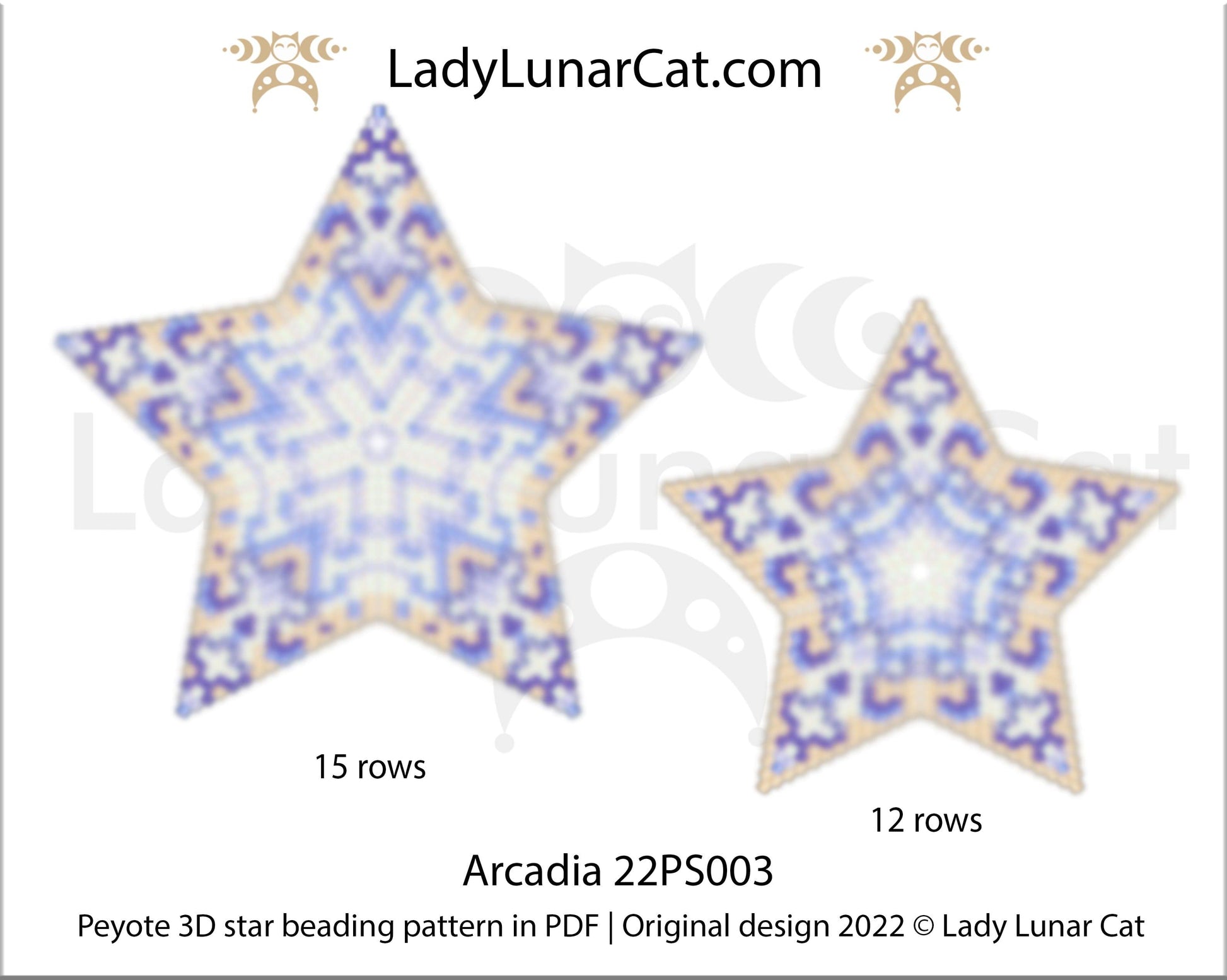 Peyote star pattern for beading - Arcadia 22PS003 15 rows and 12 rows LadyLunarCat