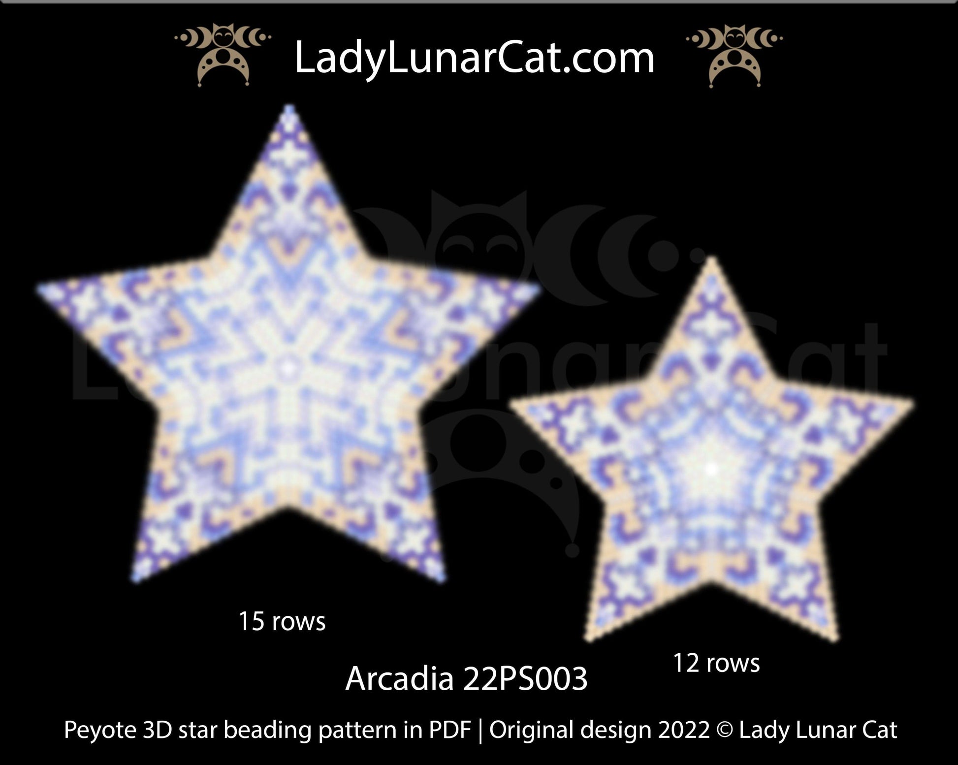 Peyote star pattern for beading - Arcadia 22PS003 15 rows and 12 rows LadyLunarCat