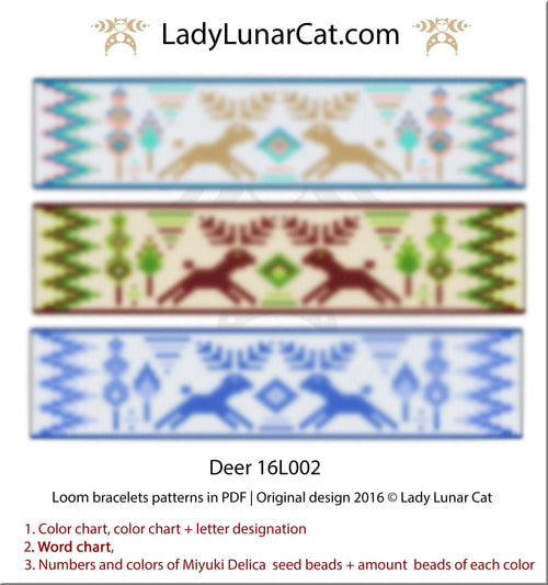 Christmas deer bead loom bracelet by Lady Lunar Cat — 3 versions reindeer winter animal beading PDF 16L002