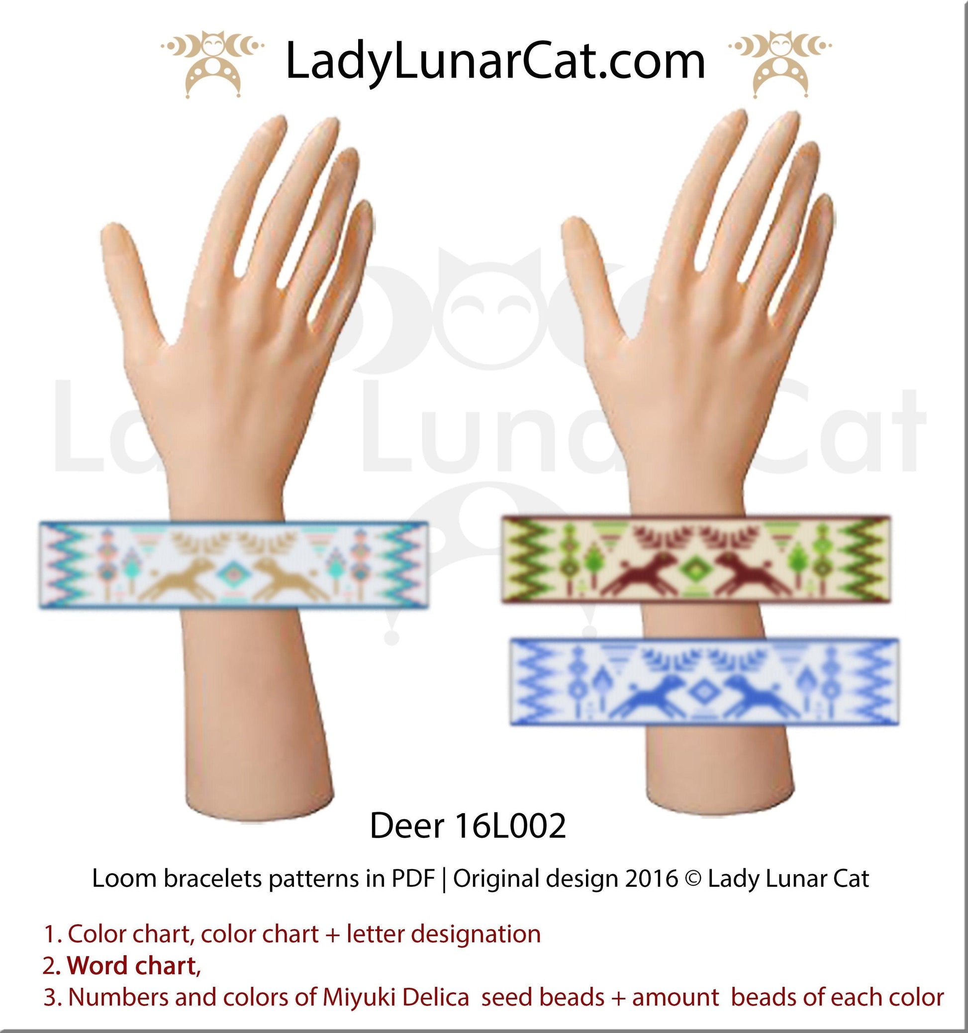 Bead loom pattern for bracelets - Christmas Deer 16L002 LadyLunarCat