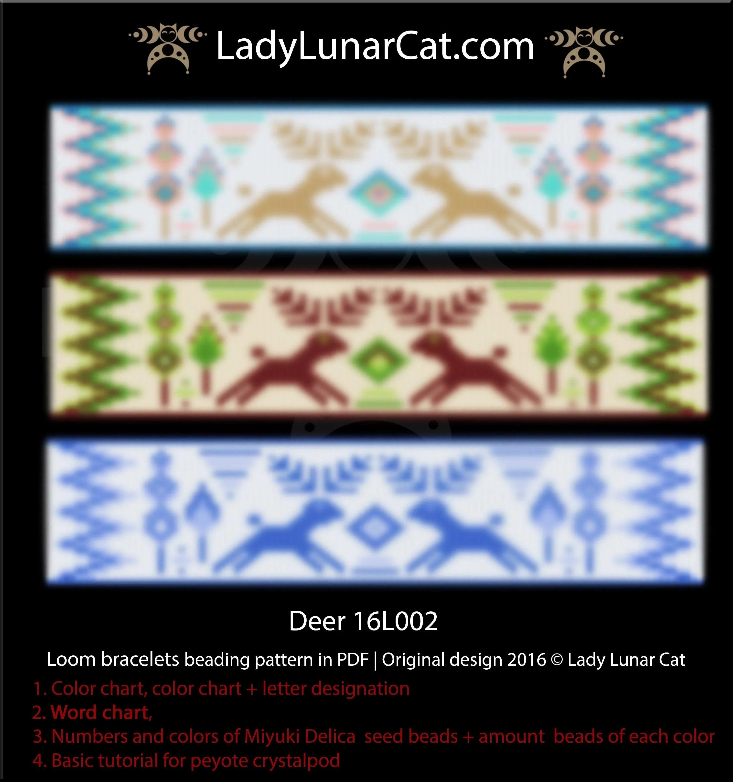 Bead loom bracelet Christmas deer — 3 versions reindeer winter animal instant download LadyLunarCat