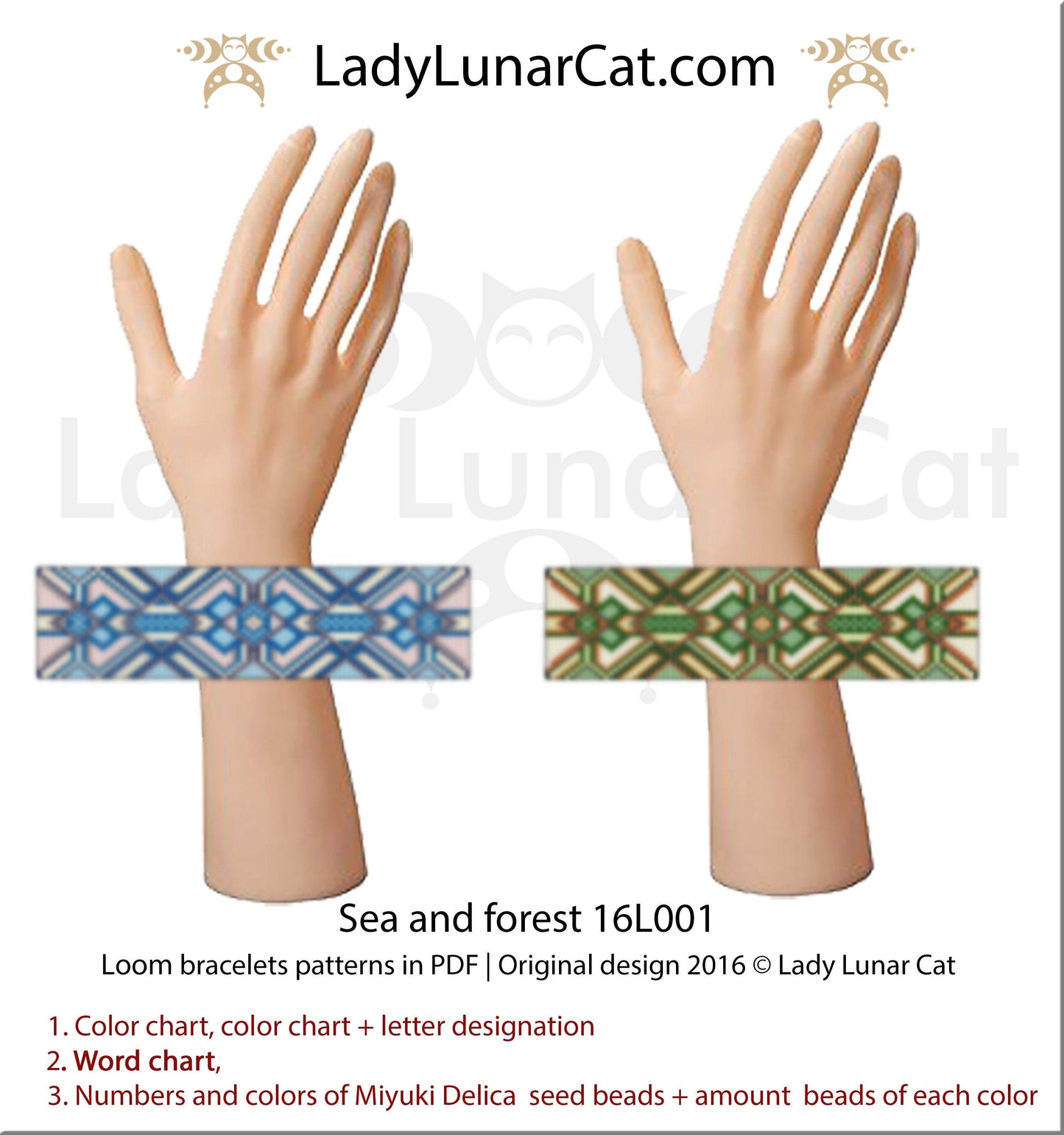 Bead loom pattern for bracelets - Sea and forest 16L001 LadyLunarCat