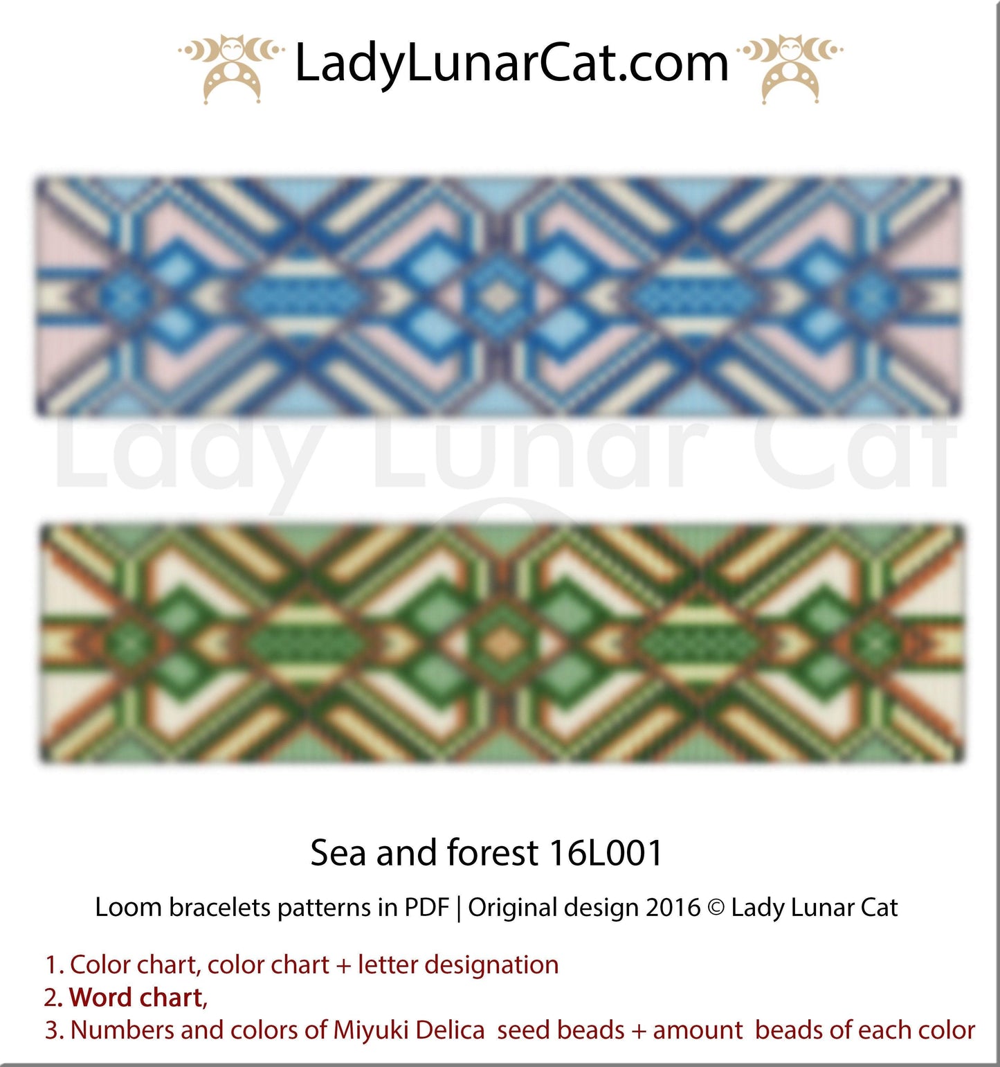 Bead loom pattern for bracelets - Sea and forest 16L001 LadyLunarCat