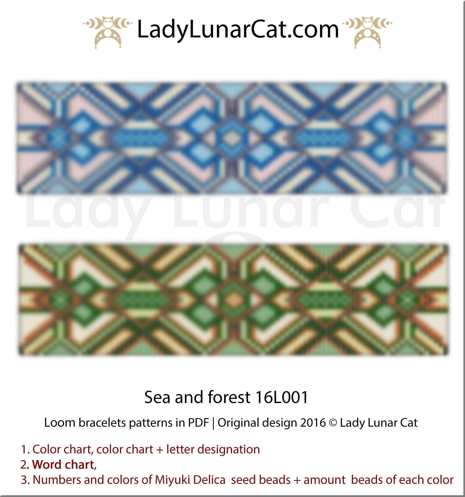 Bead loom pattern for bracelets - Sea and forest 16L001 LadyLunarCat