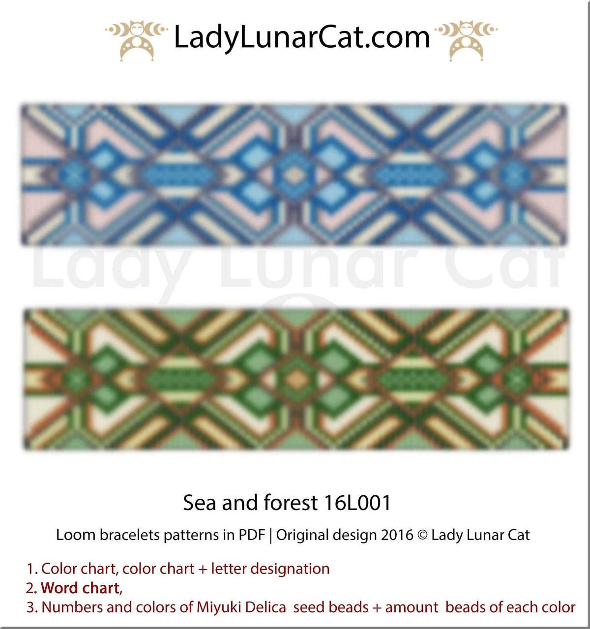 Bead loom bracelet sea forest — 2 versions nature ocean green blue instant download LadyLunarCat