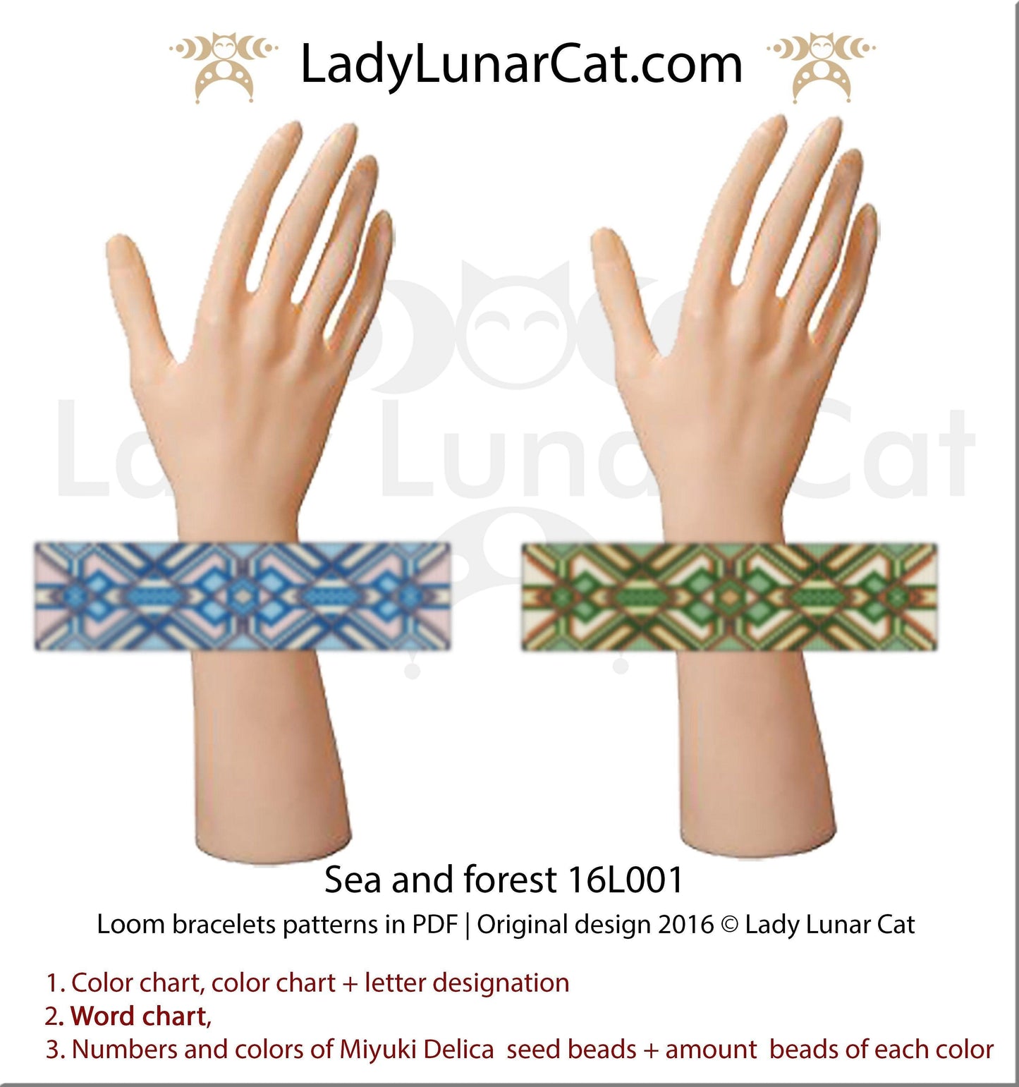 Bead loom pattern for bracelets - Sea and forest 16L001 LadyLunarCat