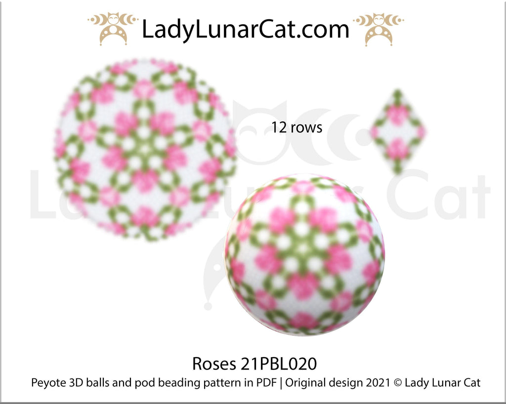 Beaded ball pattern for beading | Peyote 3d Icosahedron Wild Rose 21PBL019 16 rows LadyLunarCat