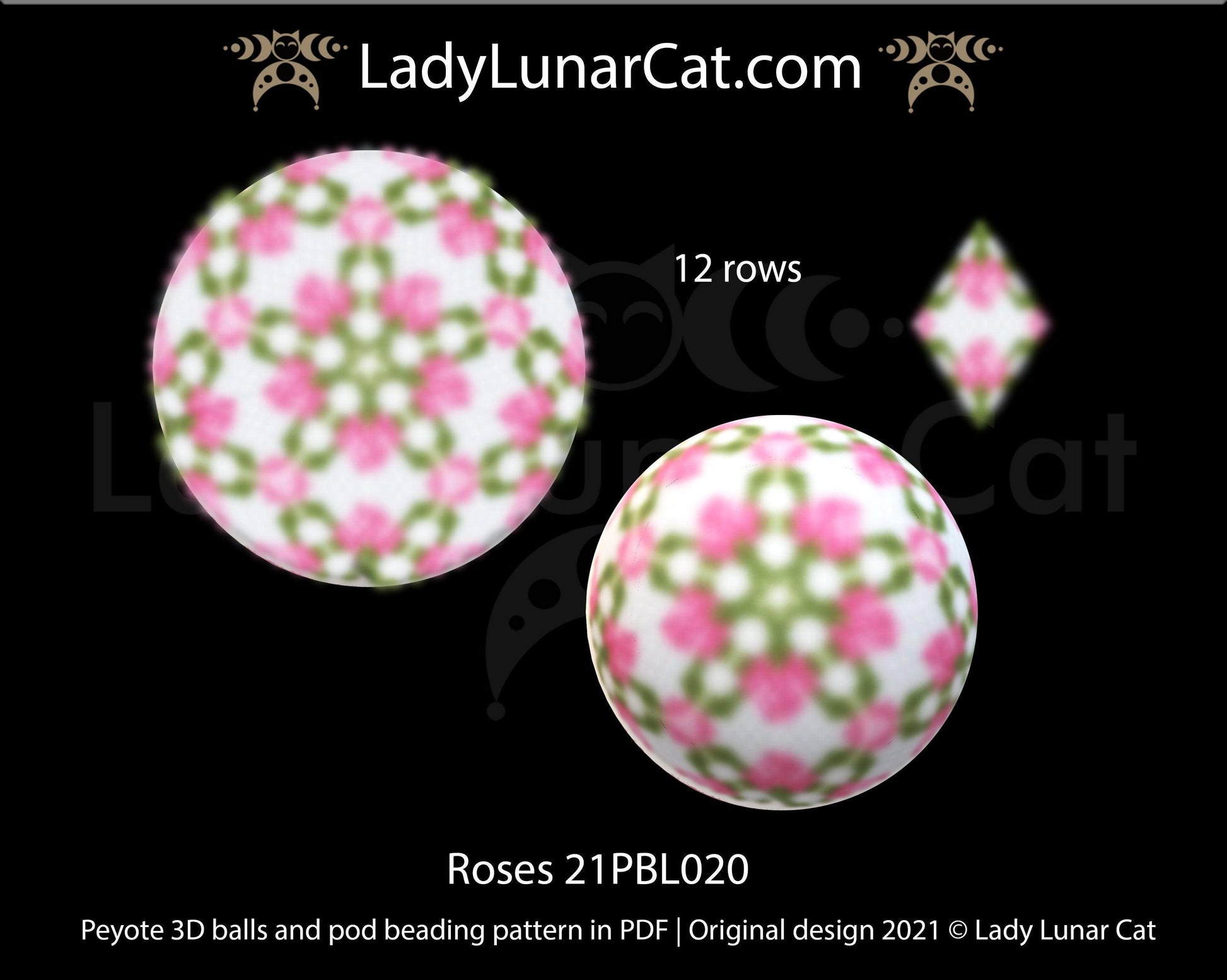 Beaded ball pattern for beading | Peyote 3d Icosahedron Wild Rose 21PBL019 16 rows LadyLunarCat