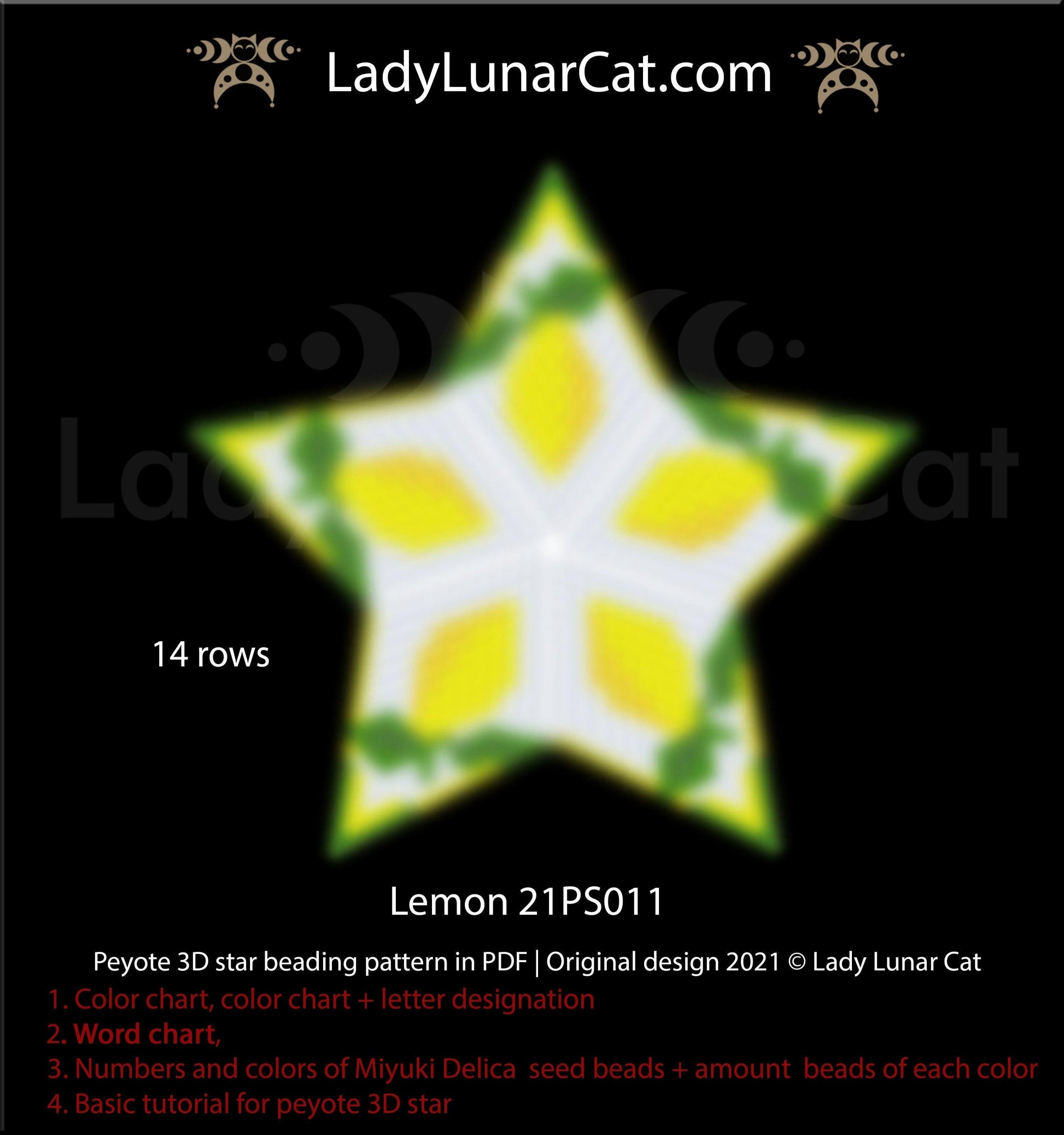 Beaded star pattern - Grape 21PS009 | Seed beads tutorial for 3D peyote star LadyLunarCat