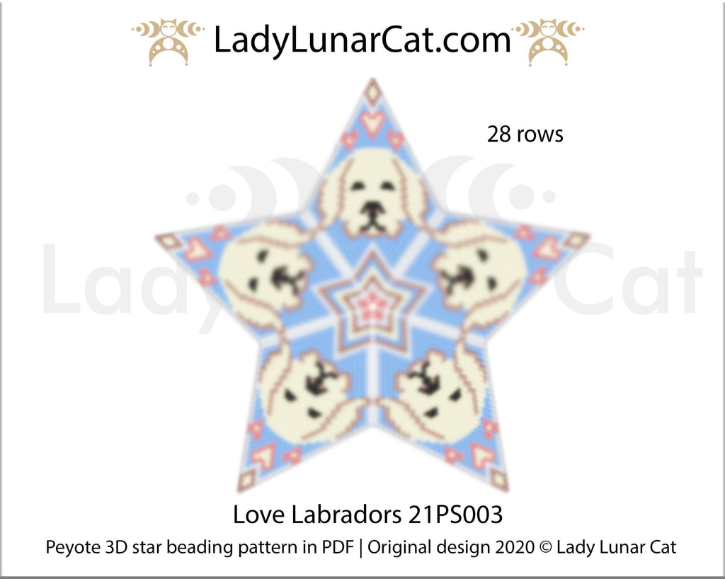 Beaded star pattern - Love Labradors 21PS003 | Seed beads tutorial for 3D peyote star LadyLunarCat