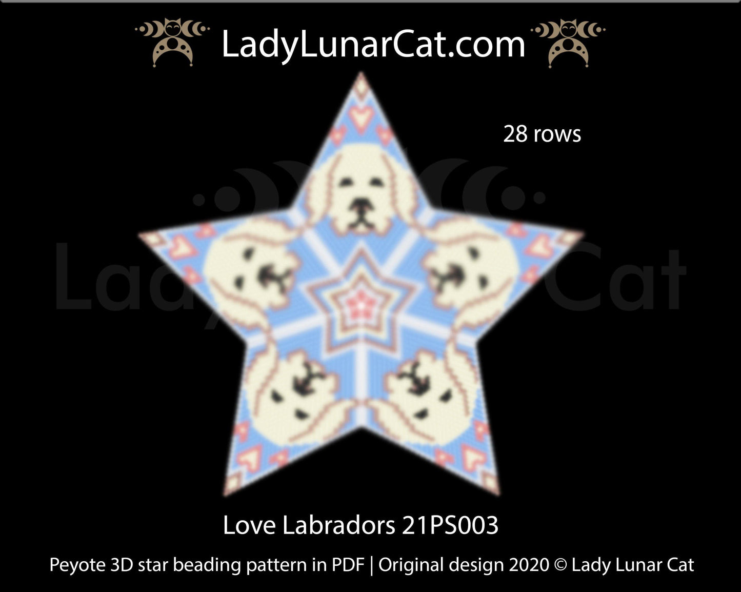 Beaded star pattern - Love Labradors 21PS003 | Seed beads tutorial for 3D peyote star LadyLunarCat