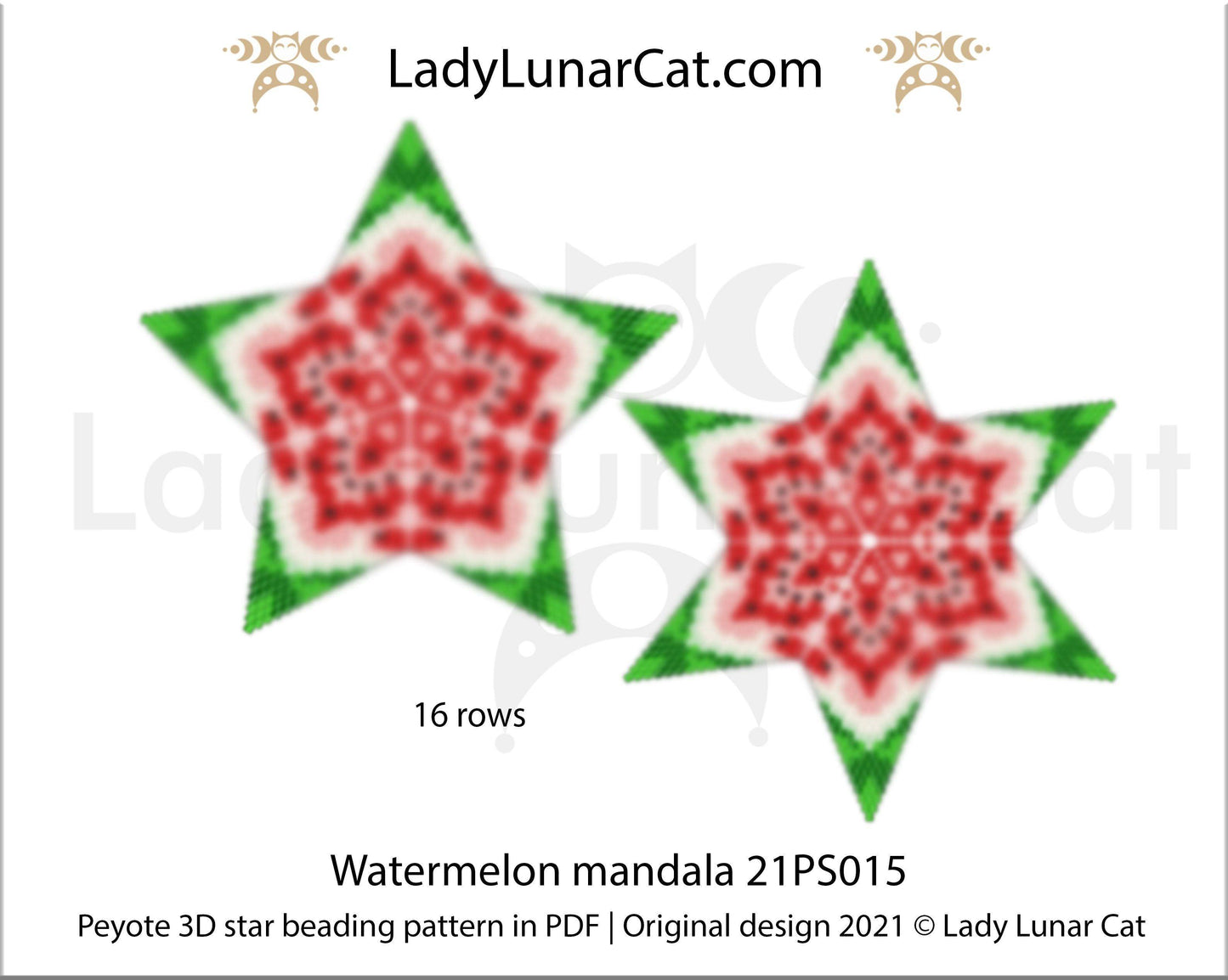Beaded star pattern for beading - Watermelon mandala 21PS015 LadyLunarCat