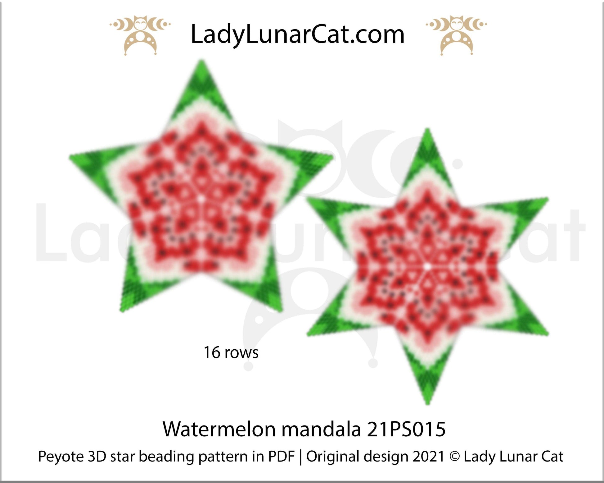 Beaded star pattern for beading - Watermelon mandala 21PS015 LadyLunarCat