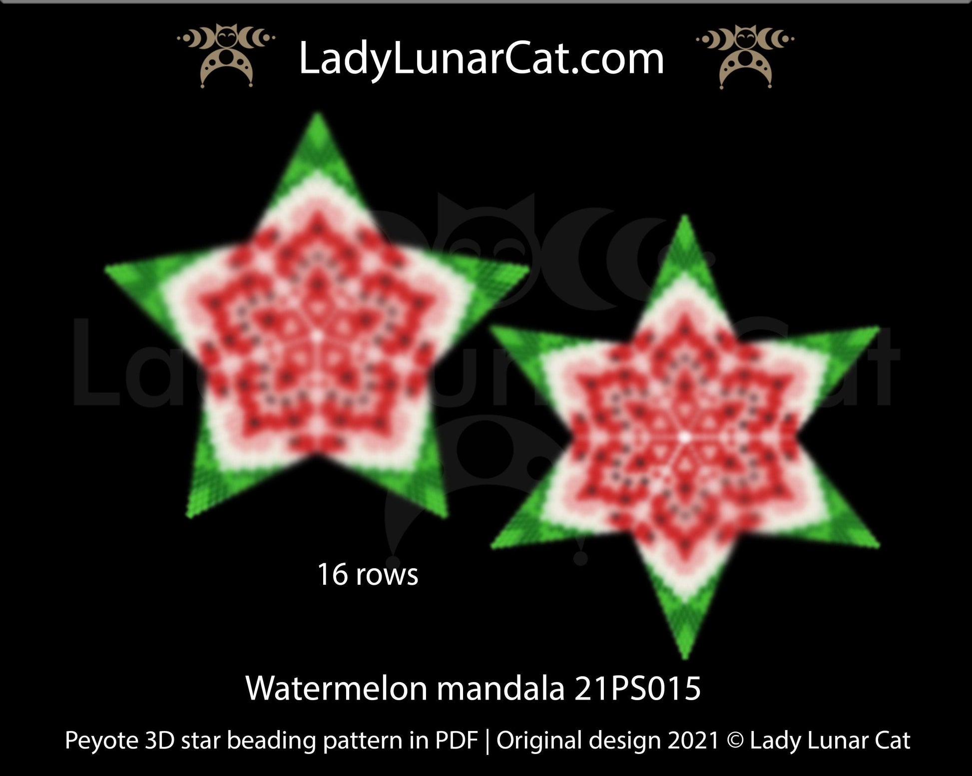 Beaded star pattern for beading - Watermelon mandala 21PS015 LadyLunarCat