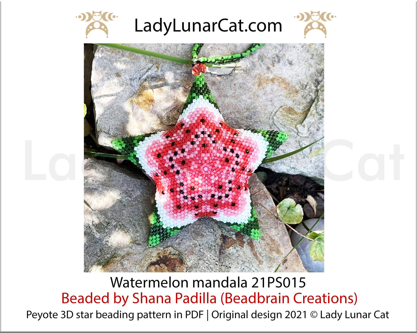 Beaded star pattern for beading - Watermelon mandala 21PS015 LadyLunarCat