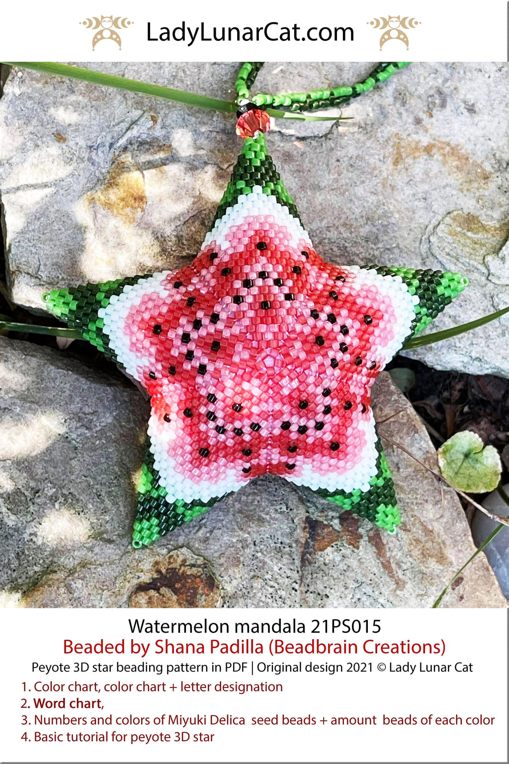 Beaded star pattern for beading - Watermelon mandala 21PS015 LadyLunarCat